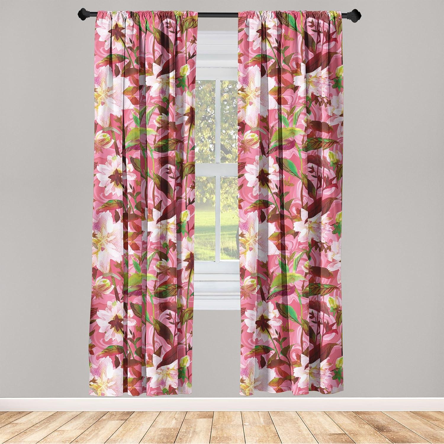 imageAmbesonne Bohemian Blooms Curtains Romantic Aura Pattern of Floral Boho with Neutral Leaves Print Window Treatments 2 Panel Set for Living Room Bedroom Pair of 28 x 95 Pale Pink Lavender BluePastel Pink Fern Green