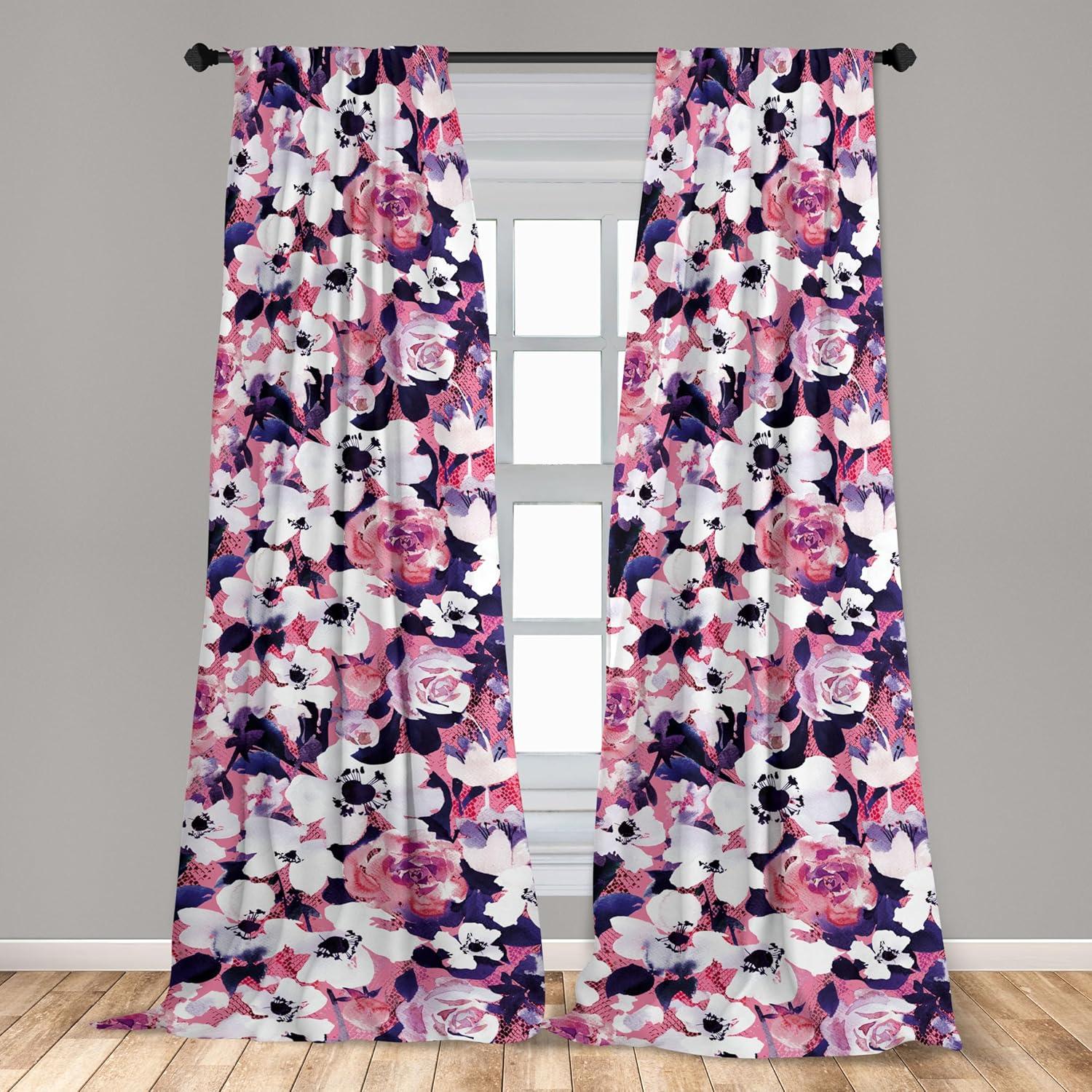 imageAmbesonne Bohemian Blooms Curtains Romantic Aura Pattern of Floral Boho with Neutral Leaves Print Window Treatments 2 Panel Set for Living Room Bedroom Pair of 28 x 95 Pale Pink Lavender BluePastel Pink Off White