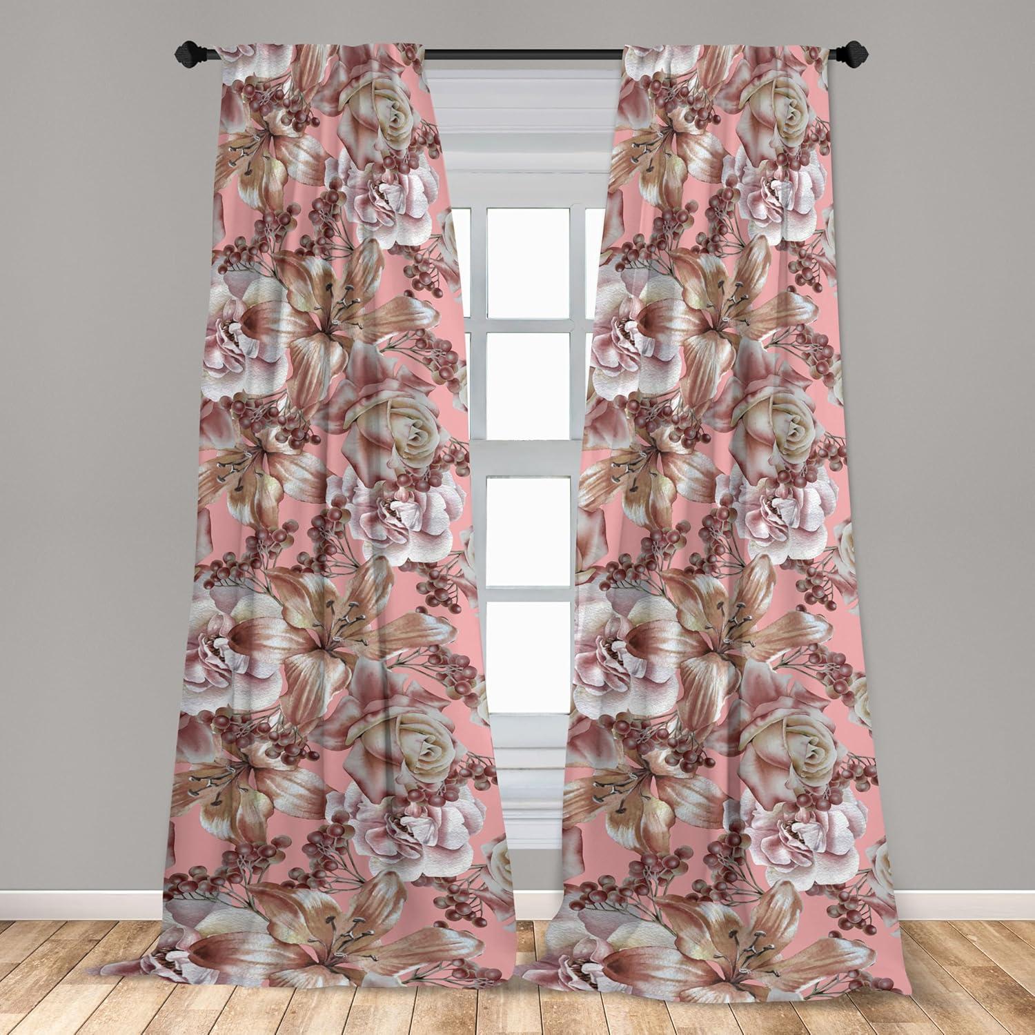 imageAmbesonne Bohemian Blooms Curtains Romantic Aura Pattern of Floral Boho with Neutral Leaves Print Window Treatments 2 Panel Set for Living Room Bedroom Pair of 28 x 95 Pale Pink Lavender BluePastel Pink and Pale Redwood