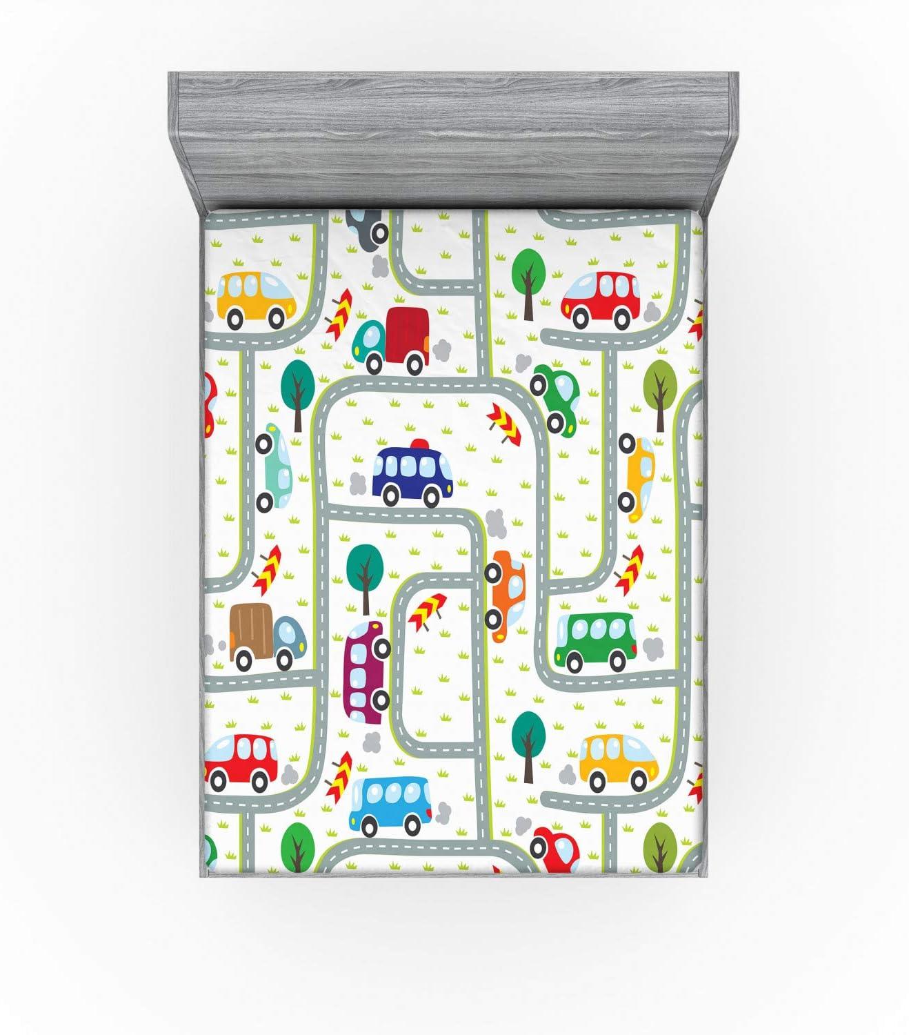 imageAmbesonne Cars Fitted Sheet Vibrant Drawing Cars Driving on The Roads Traffic Urban Themed Design Bed Cover with AllRound Elastic Deep Pocket for Comfort Full Size Grey GreenGrey Green