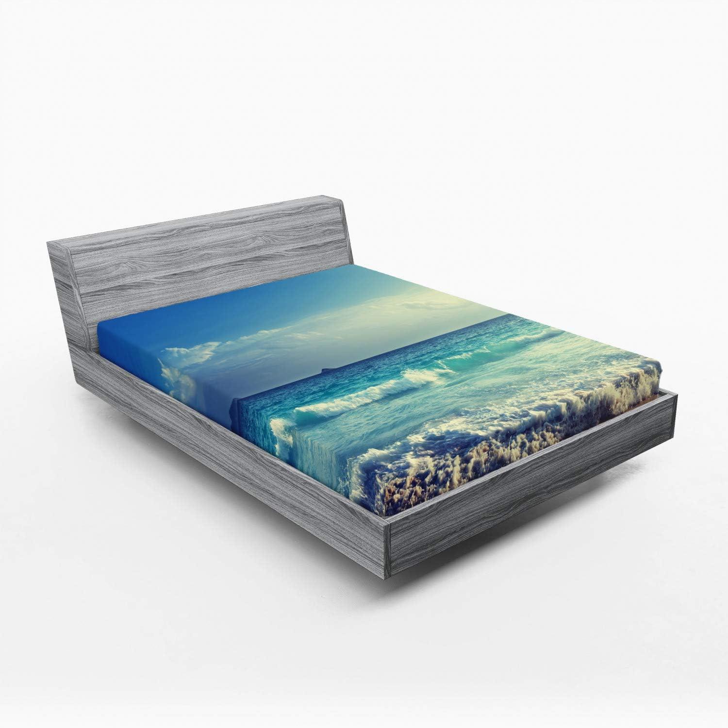 imageAmbesonne Cars Fitted Sheet Vibrant Drawing Cars Driving on The Roads Traffic Urban Themed Design Bed Cover with AllRound Elastic Deep Pocket for Comfort Full Size Grey GreenCream Turquoise