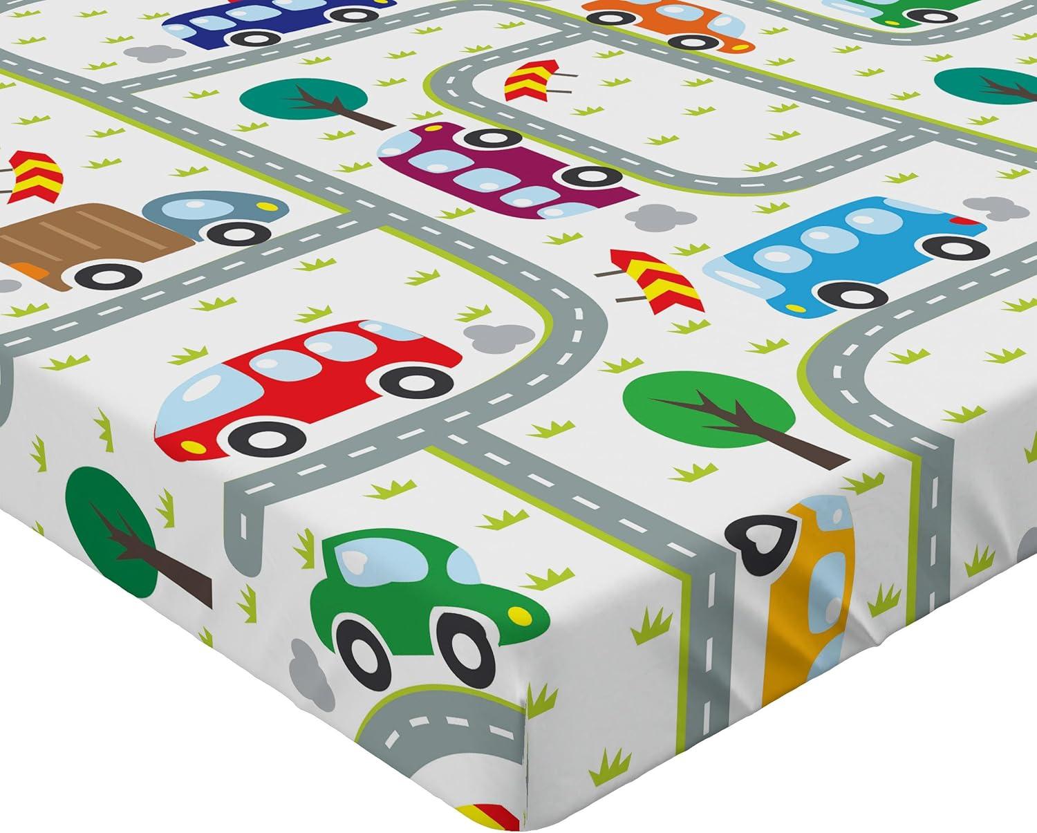 imageAmbesonne Cars Fitted Sheet Vibrant Drawing Cars Driving on The Roads Traffic Urban Themed Design Bed Cover with AllRound Elastic Deep Pocket for Comfort Full Size Grey GreenGrey Green