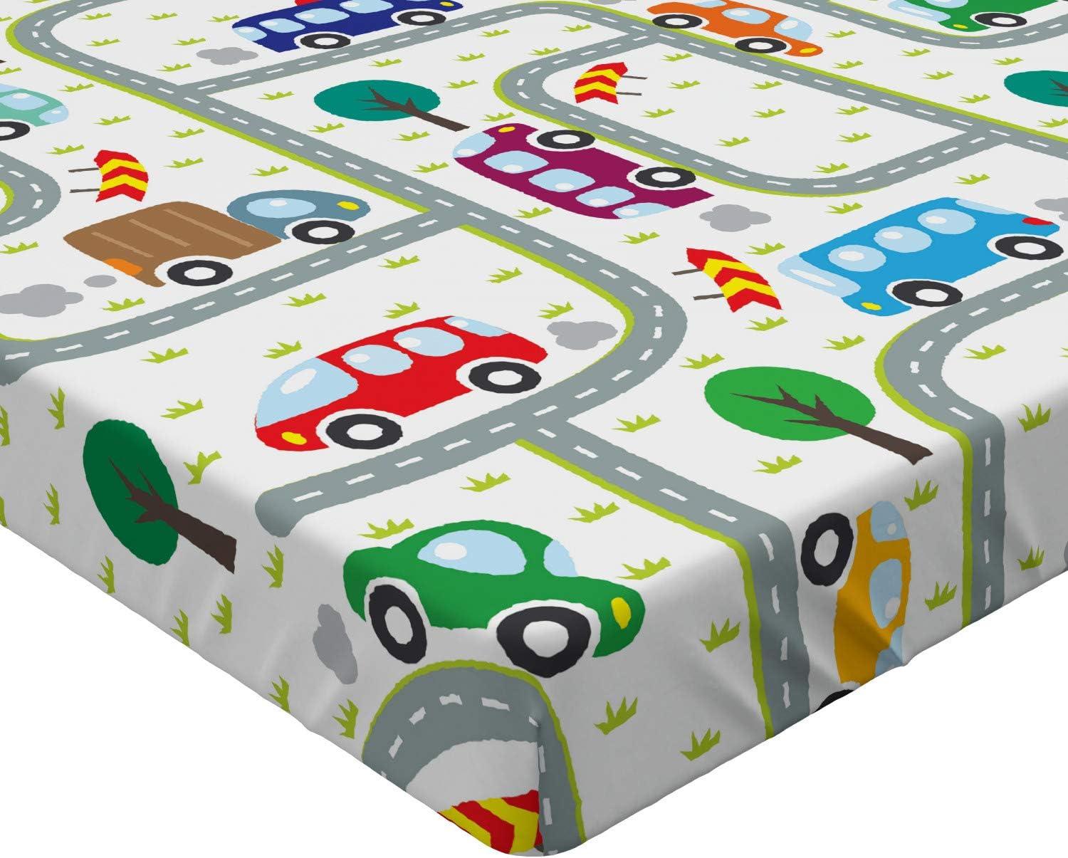 imageAmbesonne Cars Fitted Sheet Vibrant Drawing Cars Driving on The Roads Traffic Urban Themed Design Bed Cover with AllRound Elastic Deep Pocket for Comfort Full Size Grey GreenGrey Green