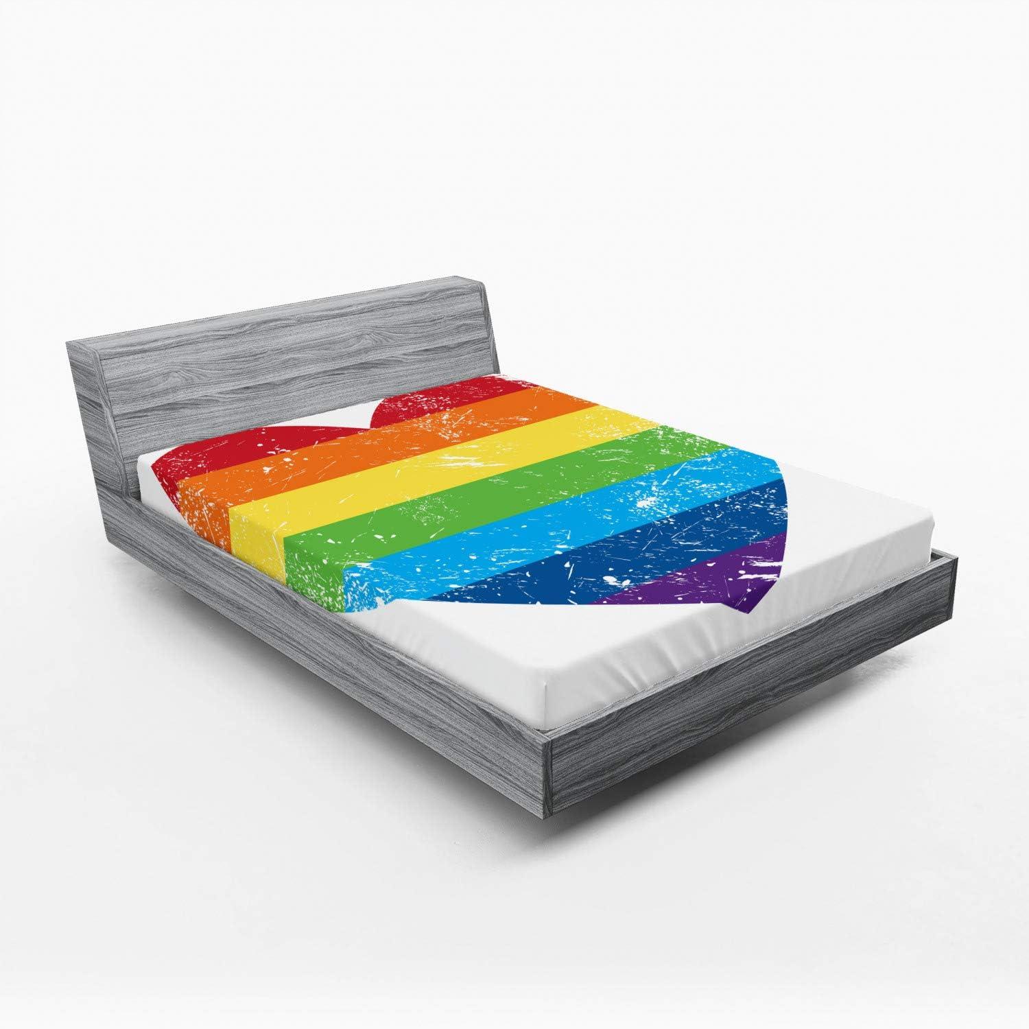 imageAmbesonne Colorful Fitted Sheet Camping Equipment Outdoor Activity Adventure in Nature Theme Bed Cover with AllRound Elastic Deep Pocket for Comfort Full Size Light GreenRainbow White