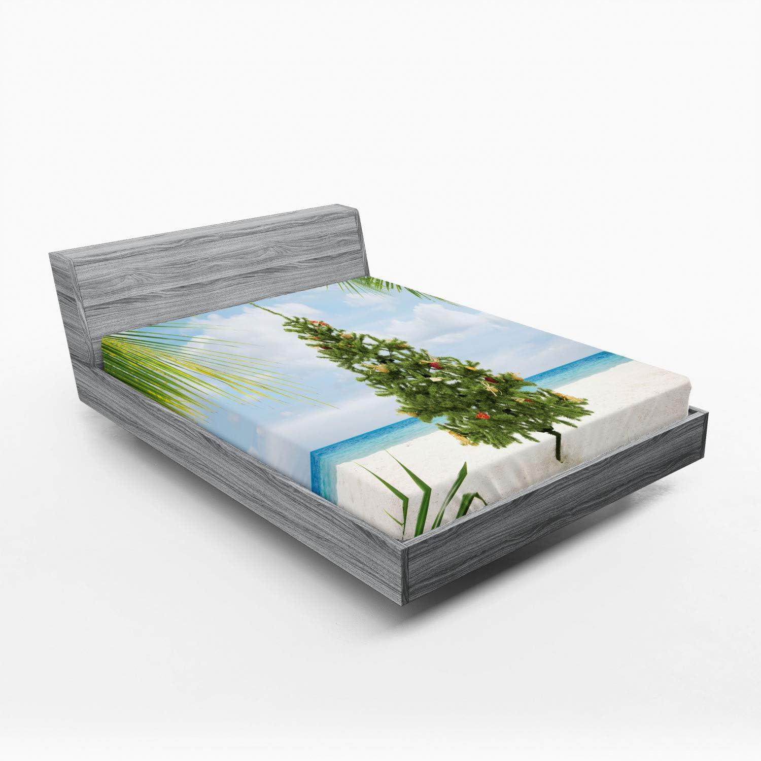 imageAmbesonne Colorful Fitted Sheet Camping Equipment Outdoor Activity Adventure in Nature Theme Bed Cover with AllRound Elastic Deep Pocket for Comfort Full Size Light GreenCream Green