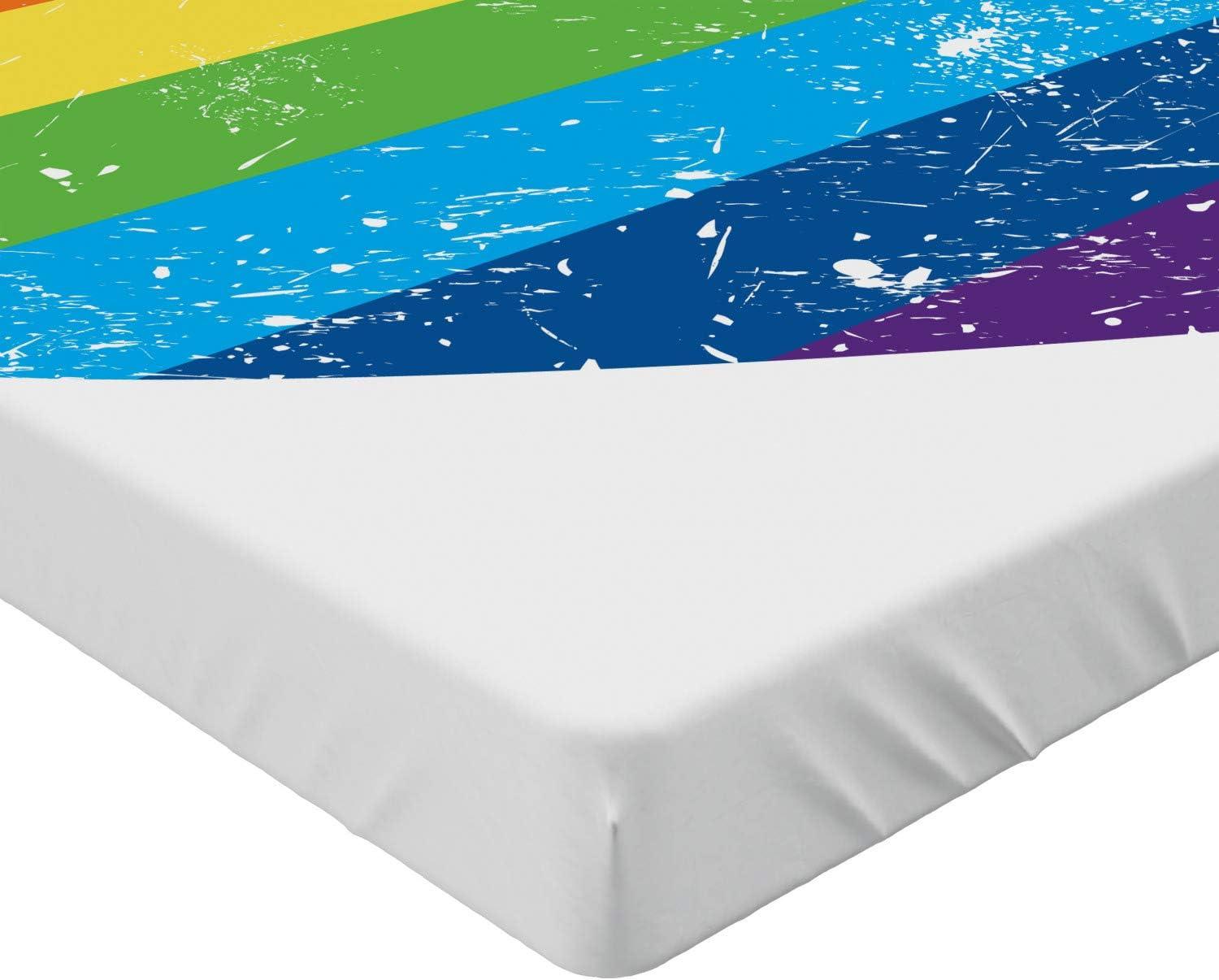 imageAmbesonne Colorful Fitted Sheet Camping Equipment Outdoor Activity Adventure in Nature Theme Bed Cover with AllRound Elastic Deep Pocket for Comfort Full Size Light GreenRainbow White
