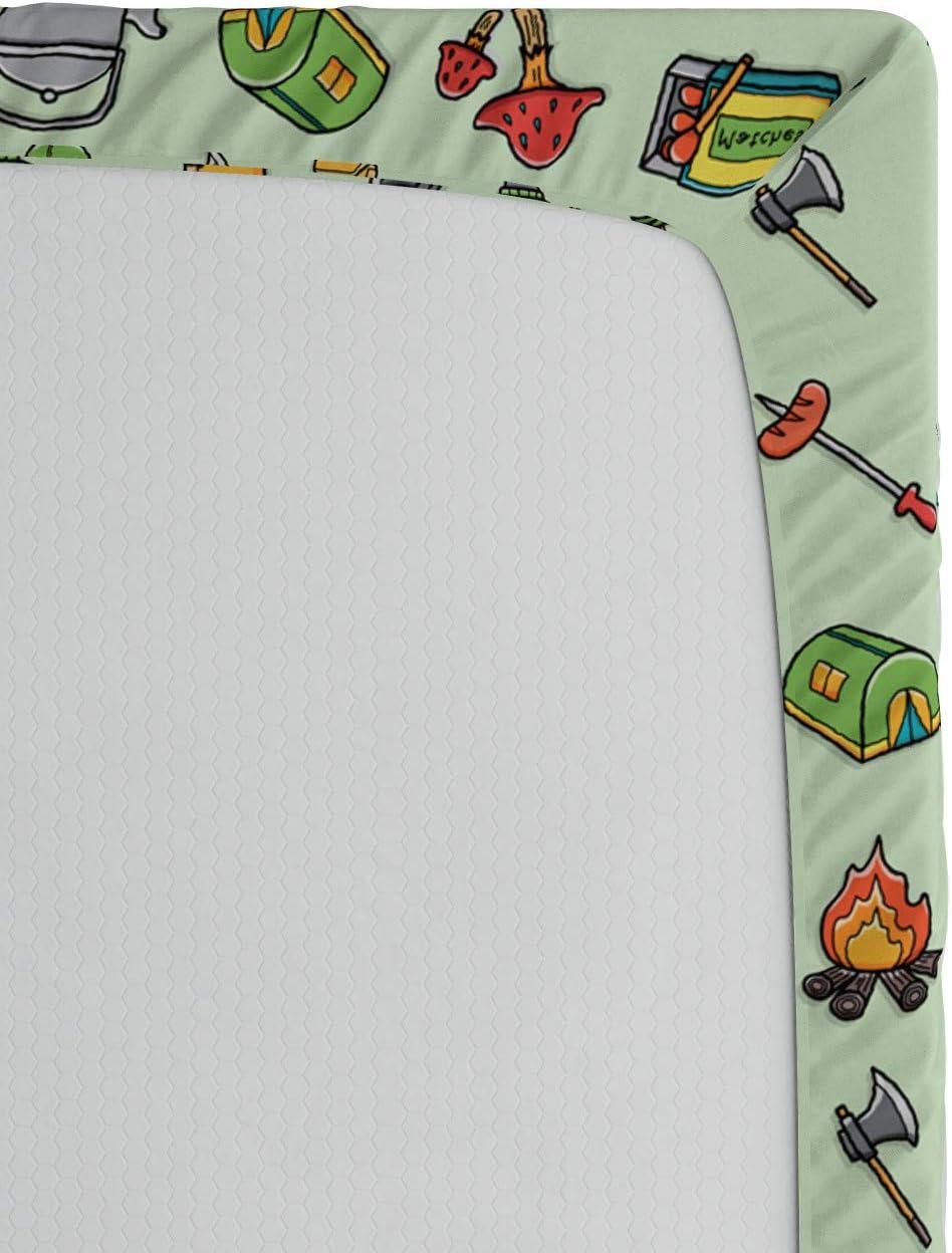imageAmbesonne Colorful Fitted Sheet Camping Equipment Outdoor Activity Adventure in Nature Theme Bed Cover with AllRound Elastic Deep Pocket for Comfort Full Size Light GreenLight Green