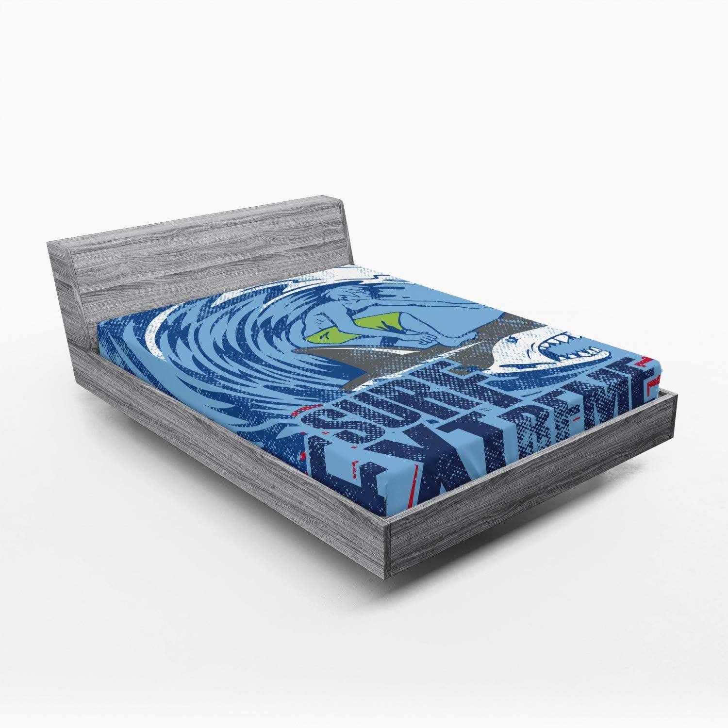 imageAmbesonne Colorful Fitted Sheet Camping Equipment Outdoor Activity Adventure in Nature Theme Bed Cover with AllRound Elastic Deep Pocket for Comfort Full Size Light GreenMidnight Blue