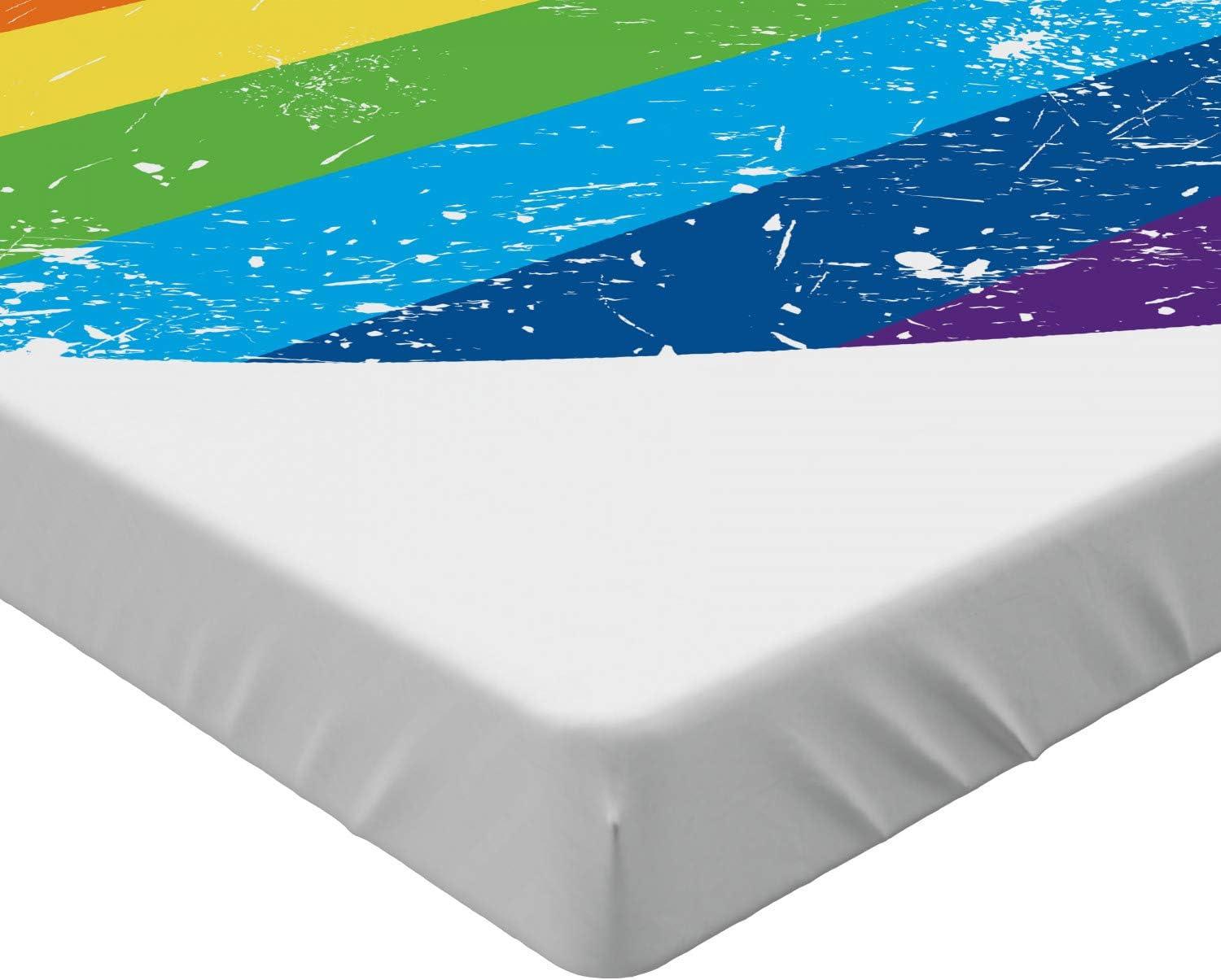 imageAmbesonne Colorful Fitted Sheet Camping Equipment Outdoor Activity Adventure in Nature Theme Bed Cover with AllRound Elastic Deep Pocket for Comfort Full Size Light GreenRainbow White