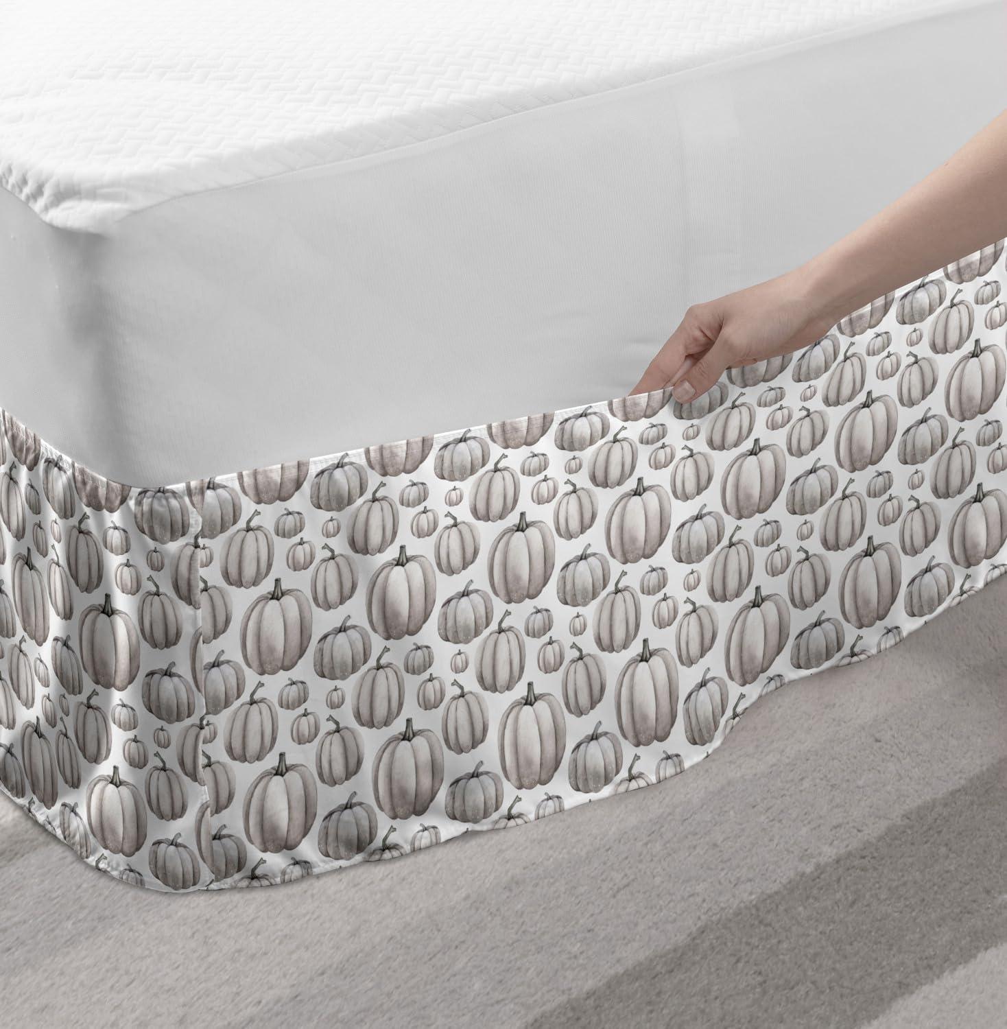 imageAmbesonne Fall Pumpkin Bedskirt Neutral Color Schemes Pale Fruit of Autumn Season Repetitive Pattern Bedroom Decor Wrap Around Elastic Bed Skirt Gathered Design TwinTwin XL White and Pale Tan