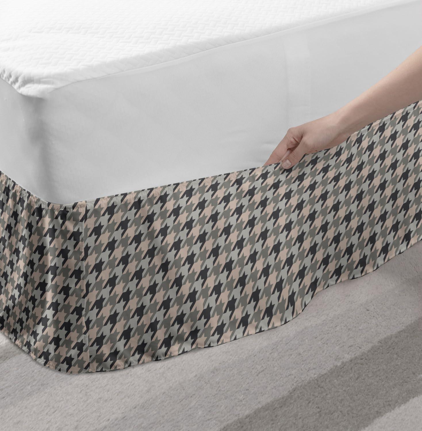 imageAmbesonne Houndstooth Bedskirt Neutral Colored Grayscale Pastel Toned Motives Continuous Pattern Art Bedroom Decor Wrap Around Elastic Bed Skirt Gathered Design Queen Dust and Purpleblue