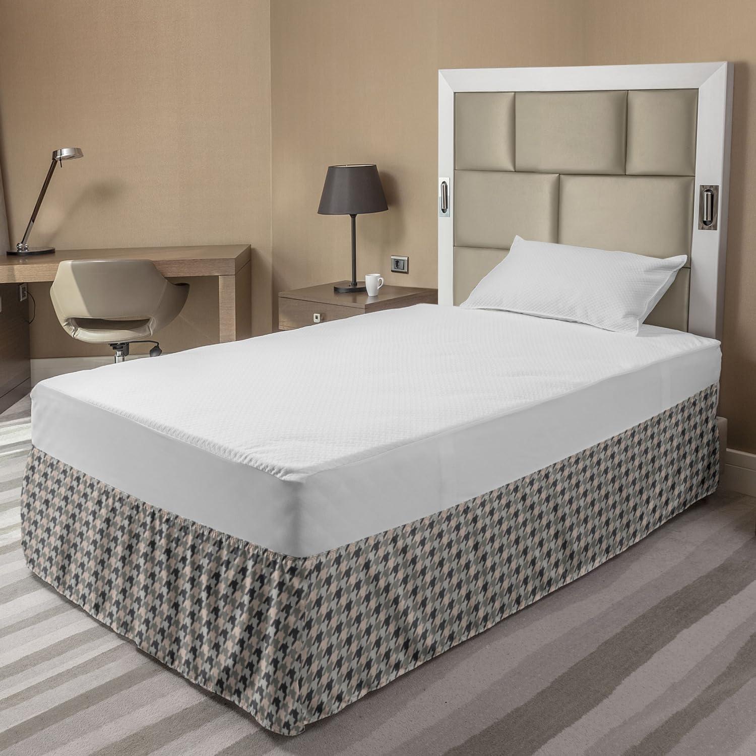 imageAmbesonne Houndstooth Bedskirt Neutral Colored Grayscale Pastel Toned Motives Continuous Pattern Art Bedroom Decor Wrap Around Elastic Bed Skirt Gathered Design TwinTwin XL Dust and Purpleblue