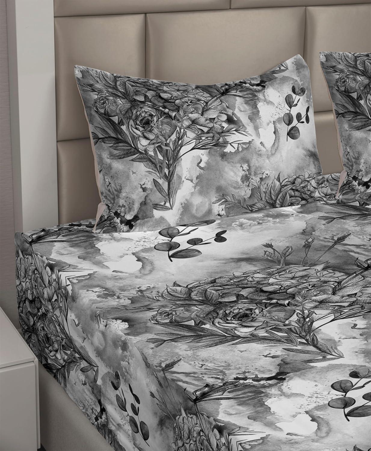 imageAmbesonne Tropical Sheet Set Neutral Colors Boho Silhouettes of Exotic Jungle Leaves Gothic Vibes Fitted and Flat Sheet with Pillowcases Bedding Accent 4 Piece Set Queen Charcoal Grey Pale GreyCharcoal Grey Off White