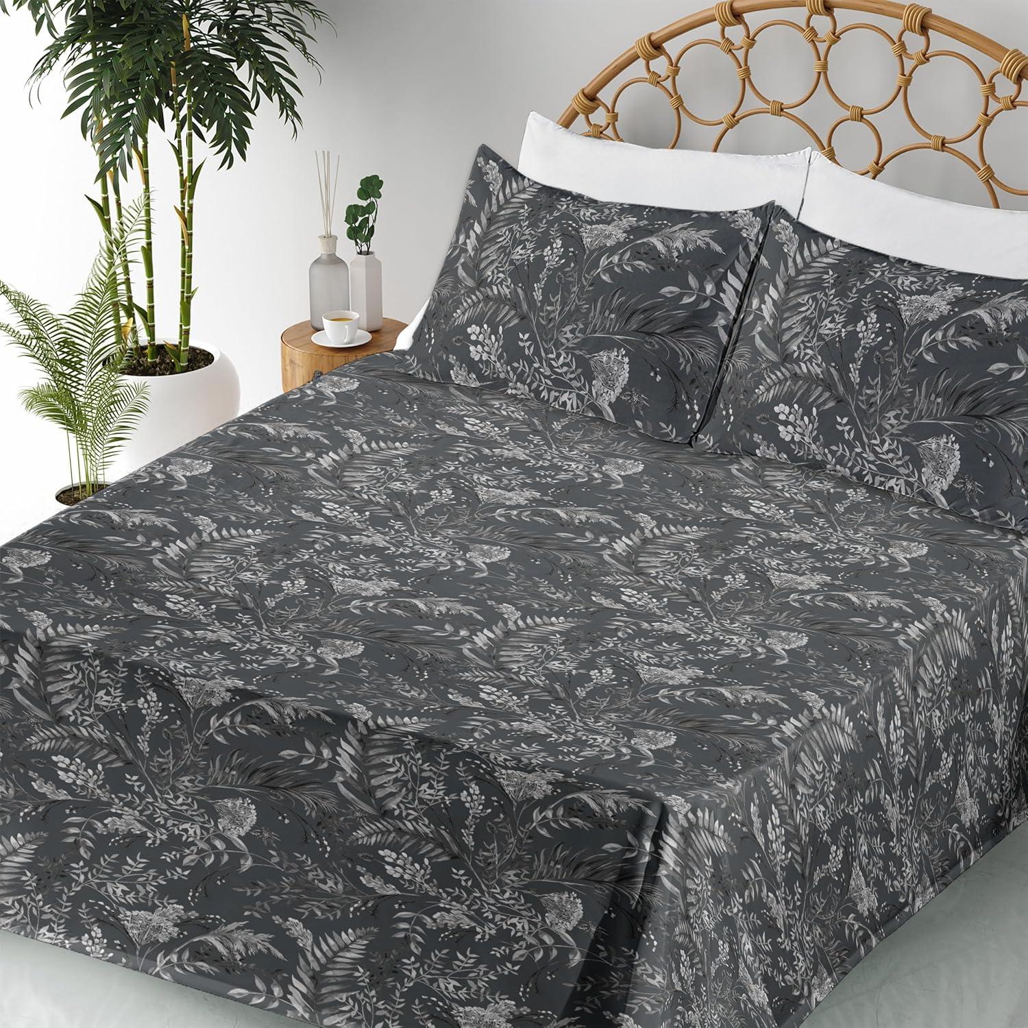 imageAmbesonne Tropical Sheet Set Neutral Colors Boho Silhouettes of Exotic Jungle Leaves Gothic Vibes Fitted and Flat Sheet with Pillowcases Bedding Accent 4 Piece Set Queen Charcoal Grey Pale GreyCharcoal Grey