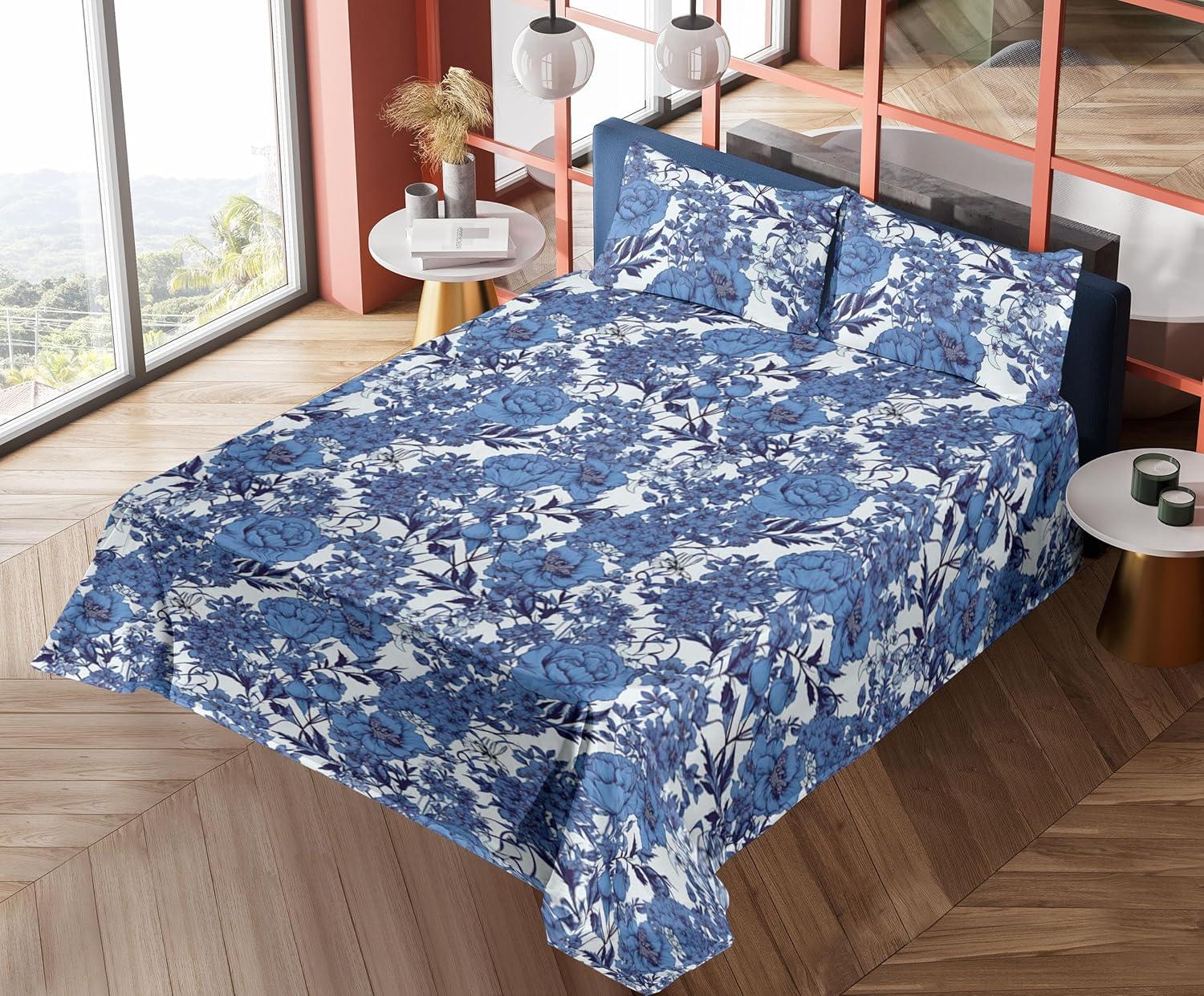imageAmbesonne Tropical Sheet Set Neutral Colors Boho Silhouettes of Exotic Jungle Leaves Gothic Vibes Fitted and Flat Sheet with Pillowcases Bedding Accent 4 Piece Set Queen Charcoal Grey Pale GreyDark Ceil Blue and Soft Blue