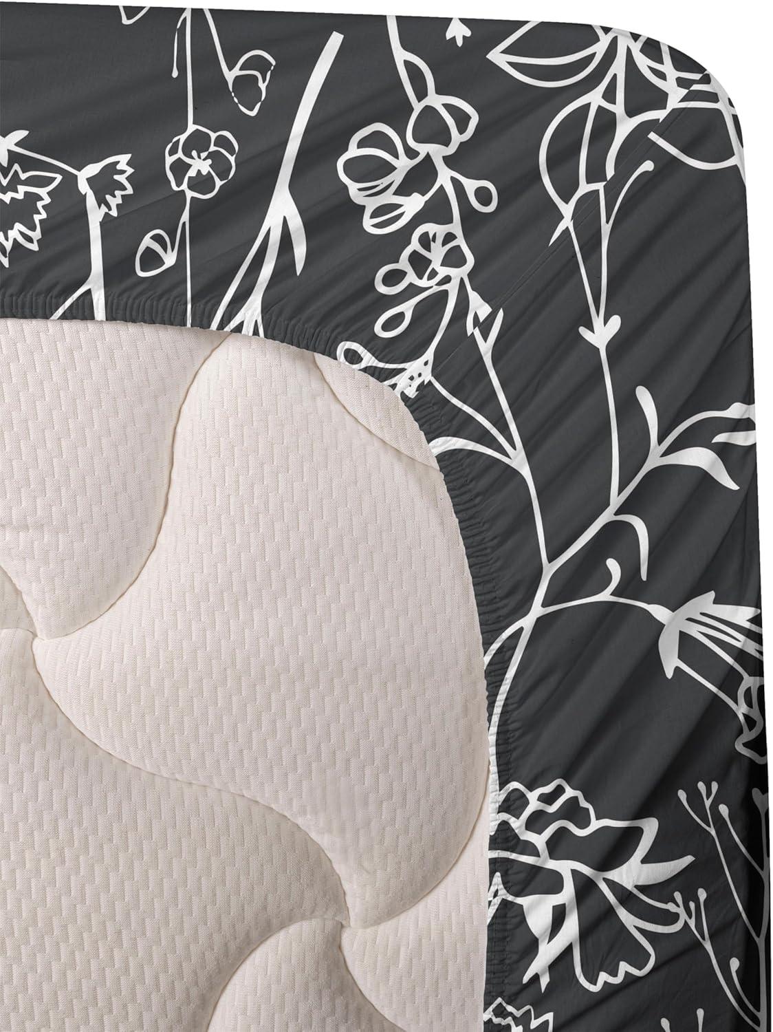 imageAmbesonne Tropical Sheet Set Neutral Colors Boho Silhouettes of Exotic Jungle Leaves Gothic Vibes Fitted and Flat Sheet with Pillowcases Bedding Accent 4 Piece Set Queen Charcoal Grey Pale GreyCharcoal White