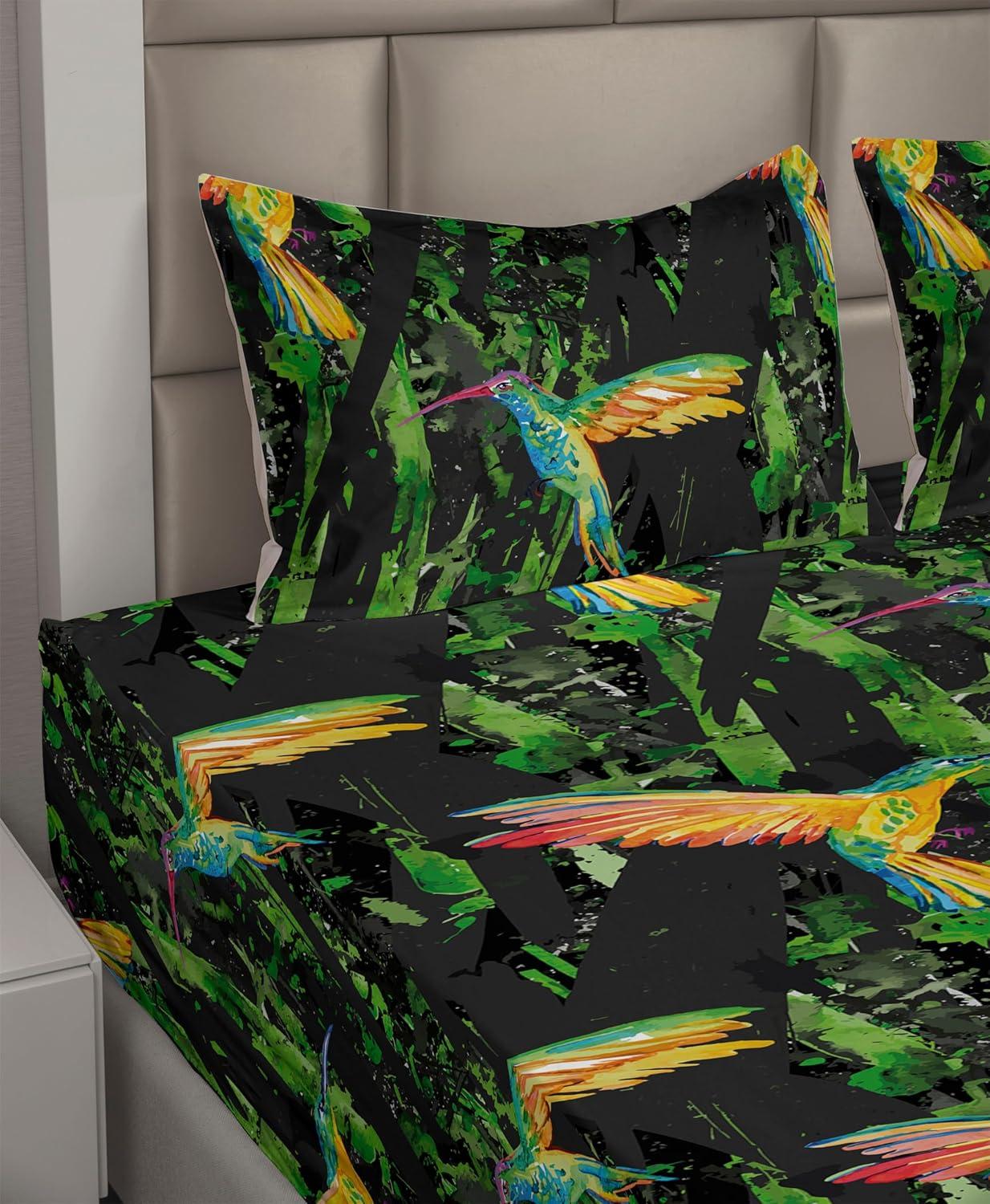 imageAmbesonne Tropical Sheet Set Neutral Colors Boho Silhouettes of Exotic Jungle Leaves Gothic Vibes Fitted and Flat Sheet with Pillowcases Bedding Accent 4 Piece Set Queen Charcoal Grey Pale GreyFern Green