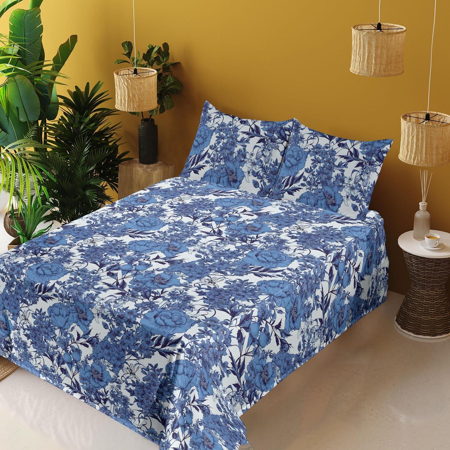 imageAmbesonne Tropical Sheet Set Neutral Colors Boho Silhouettes of Exotic Jungle Leaves Gothic Vibes Fitted and Flat Sheet with Pillowcases Bedding Accent 4 Piece Set Queen Charcoal Grey Pale GreyDark Ceil Blue and Soft Blue