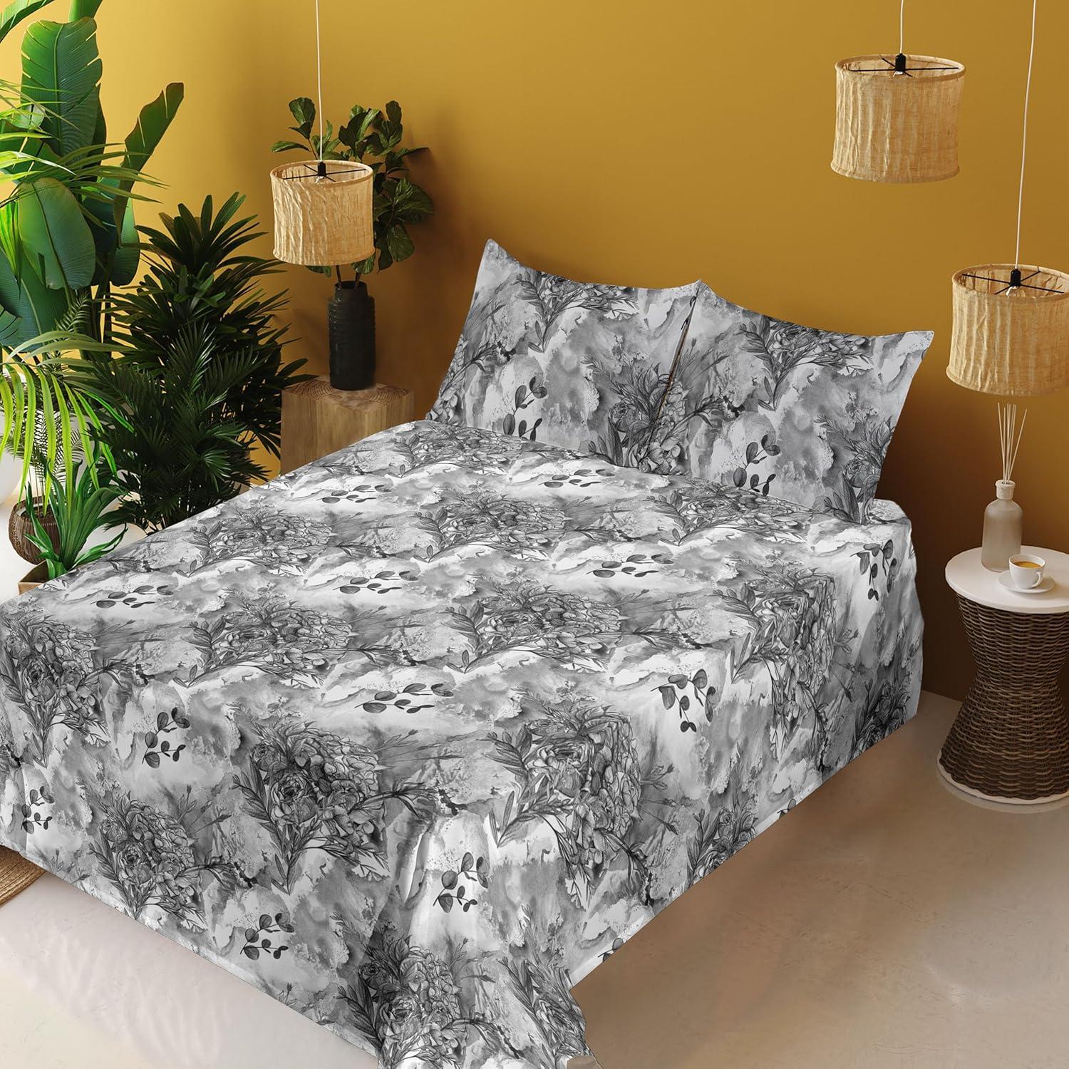 imageAmbesonne Tropical Sheet Set Neutral Colors Boho Silhouettes of Exotic Jungle Leaves Gothic Vibes Fitted and Flat Sheet with Pillowcases Bedding Accent 4 Piece Set Queen Charcoal Grey Pale GreyCharcoal Grey Off White