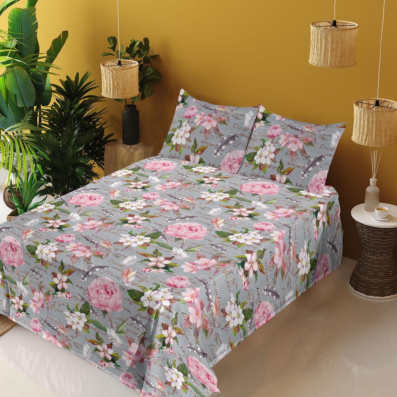 imageAmbesonne Tropical Sheet Set Neutral Colors Boho Silhouettes of Exotic Jungle Leaves Gothic Vibes Fitted and Flat Sheet with Pillowcases Bedding Accent 4 Piece Set Queen Charcoal Grey Pale GreyPink Forest Green