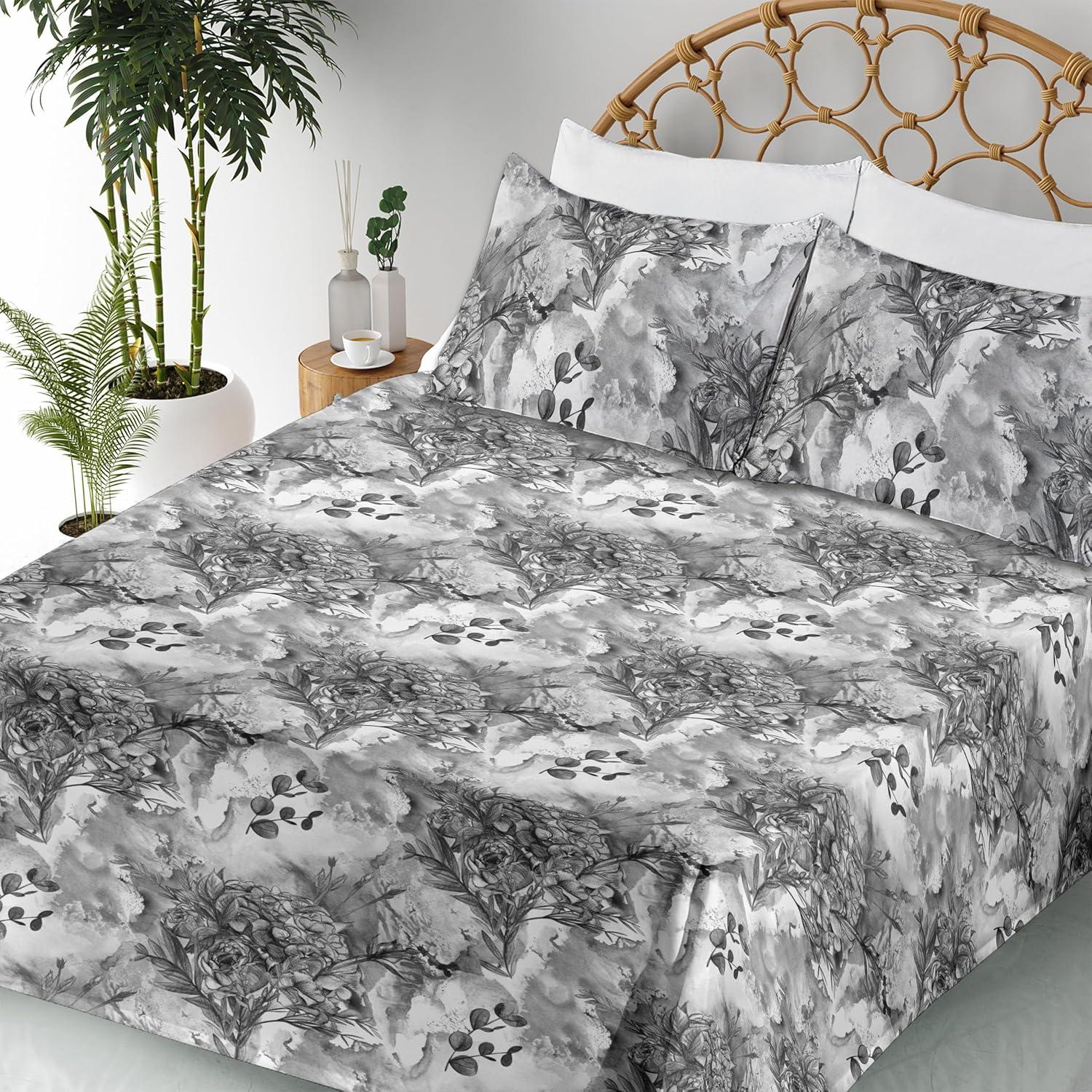 imageAmbesonne Tropical Sheet Set Neutral Colors Boho Silhouettes of Exotic Jungle Leaves Gothic Vibes Fitted and Flat Sheet with Pillowcases Bedding Accent 4 Piece Set Queen Charcoal Grey Pale GreyCharcoal Grey Off White