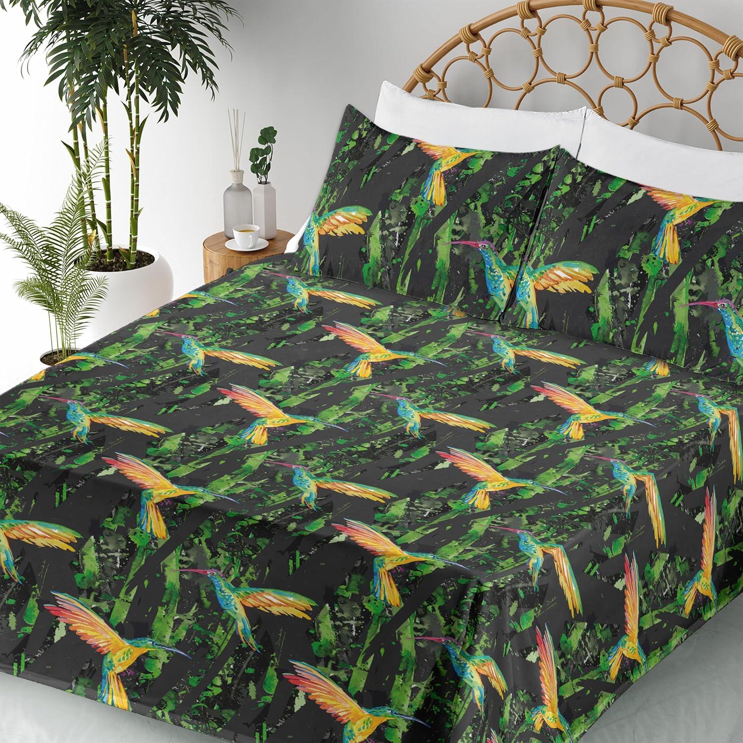 imageAmbesonne Tropical Sheet Set Neutral Colors Boho Silhouettes of Exotic Jungle Leaves Gothic Vibes Fitted and Flat Sheet with Pillowcases Bedding Accent 4 Piece Set Queen Charcoal Grey Pale GreyFern Green