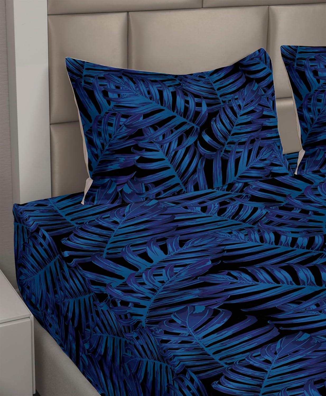 imageAmbesonne Tropical Sheet Set Neutral Colors Boho Silhouettes of Exotic Jungle Leaves Gothic Vibes Fitted and Flat Sheet with Pillowcases Bedding Accent 4 Piece Set Queen Charcoal Grey Pale GreyDark Blue Sea Blue