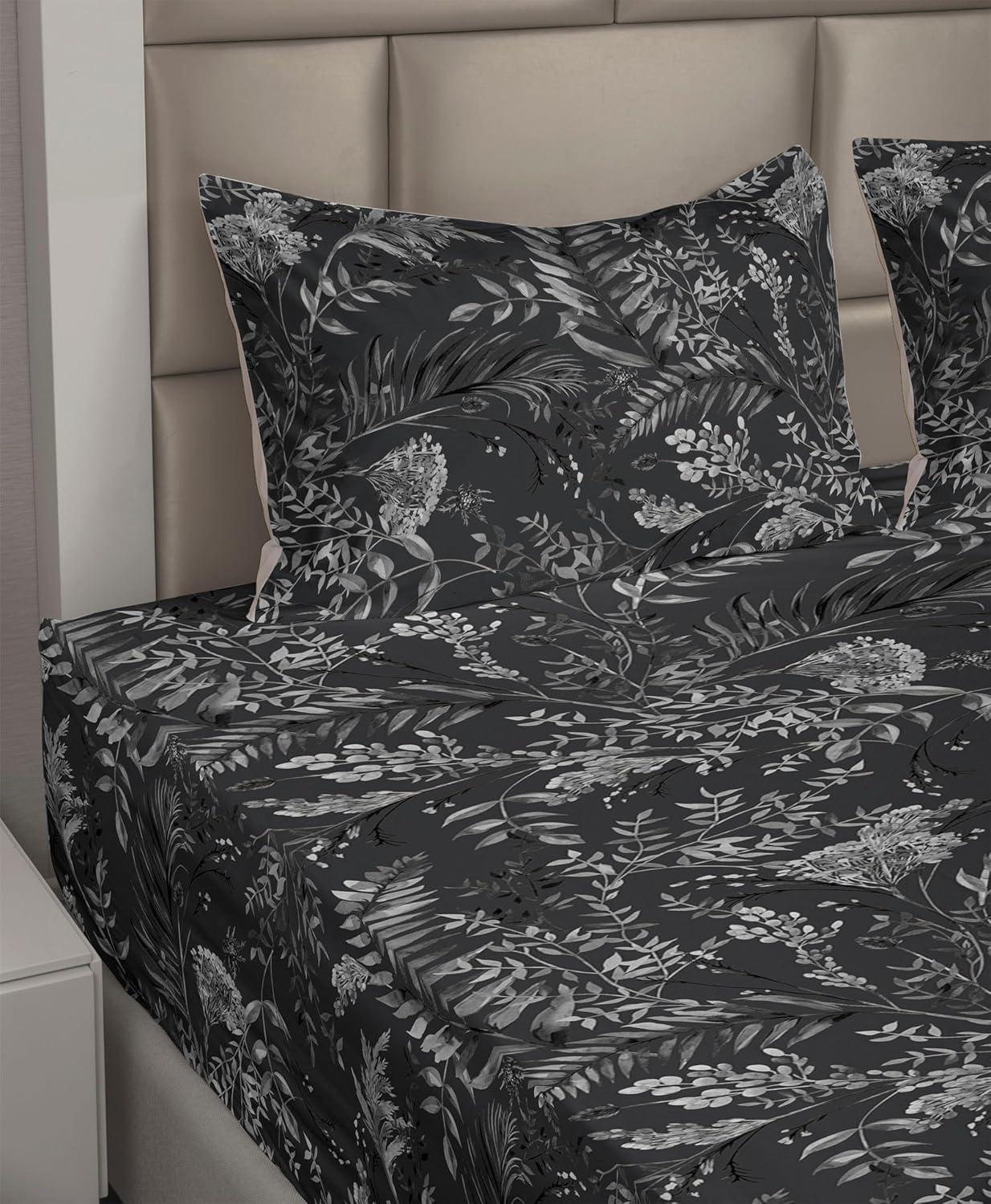 imageAmbesonne Tropical Sheet Set Neutral Colors Boho Silhouettes of Exotic Jungle Leaves Gothic Vibes Fitted and Flat Sheet with Pillowcases Bedding Accent 4 Piece Set Queen Charcoal Grey Pale GreyCharcoal Grey