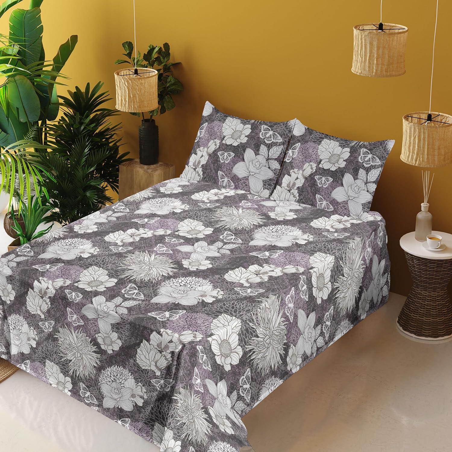 imageAmbesonne Tropical Sheet Set Neutral Colors Boho Silhouettes of Exotic Jungle Leaves Gothic Vibes Fitted and Flat Sheet with Pillowcases Bedding Accent 4 Piece Set Queen Charcoal Grey Pale GreyOff White Lilac Taupe