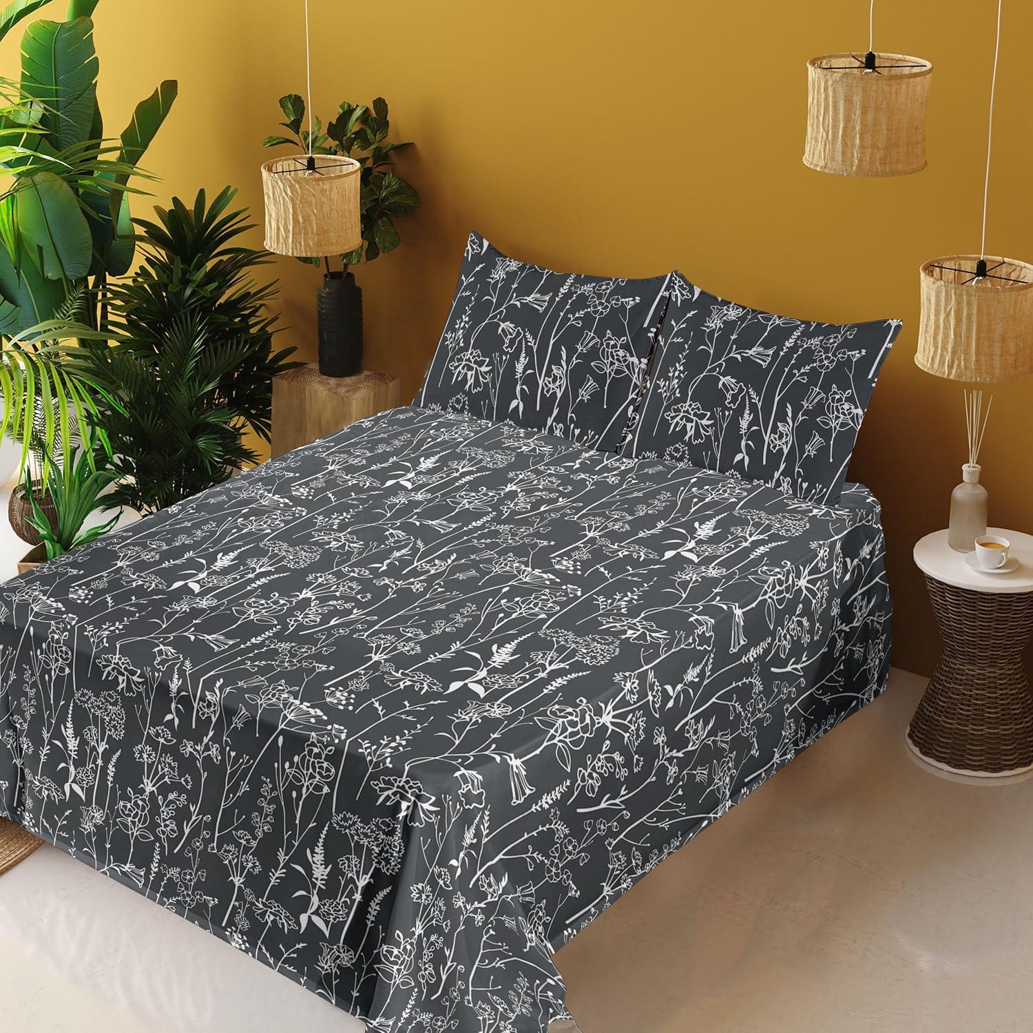 imageAmbesonne Tropical Sheet Set Neutral Colors Boho Silhouettes of Exotic Jungle Leaves Gothic Vibes Fitted and Flat Sheet with Pillowcases Bedding Accent 4 Piece Set Queen Charcoal Grey Pale GreyCharcoal White