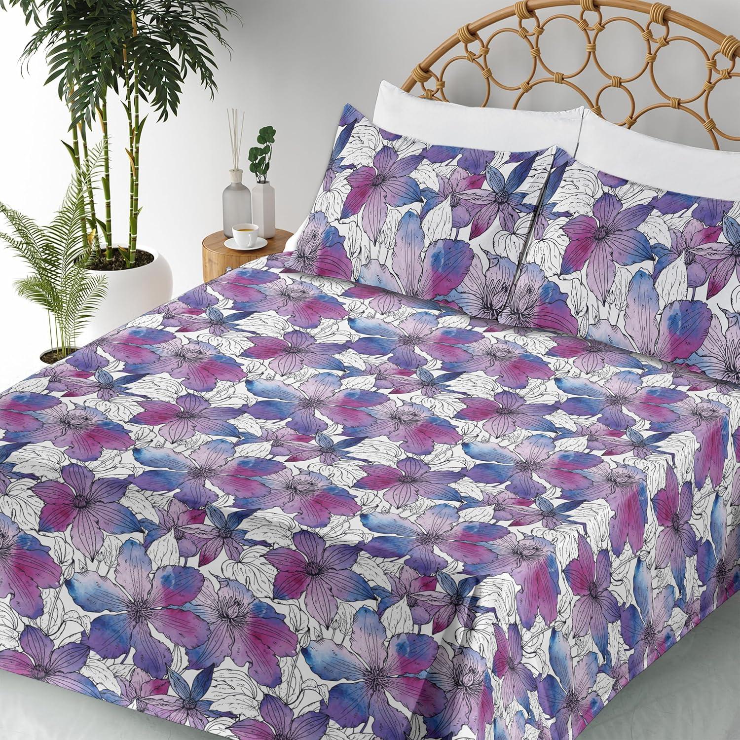 imageAmbesonne Tropical Sheet Set Neutral Colors Boho Silhouettes of Exotic Jungle Leaves Gothic Vibes Fitted and Flat Sheet with Pillowcases Bedding Accent 4 Piece Set Queen Charcoal Grey Pale GreyBlue Magenta Violet