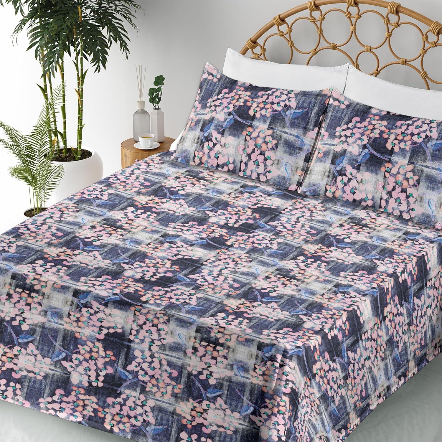 imageAmbesonne Tropical Sheet Set Neutral Colors Boho Silhouettes of Exotic Jungle Leaves Gothic Vibes Fitted and Flat Sheet with Pillowcases Bedding Accent 4 Piece Set Queen Charcoal Grey Pale GreyPale Pink and Dark Violet