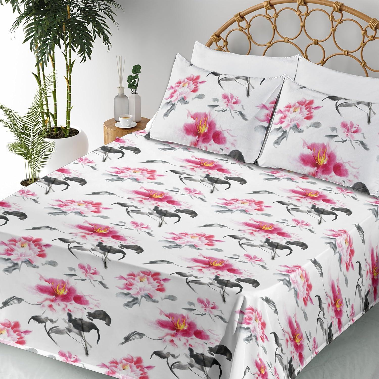 imageAmbesonne Tropical Sheet Set Neutral Colors Boho Silhouettes of Exotic Jungle Leaves Gothic Vibes Fitted and Flat Sheet with Pillowcases Bedding Accent 4 Piece Set Queen Charcoal Grey Pale GreyMagenta and Purpleblue