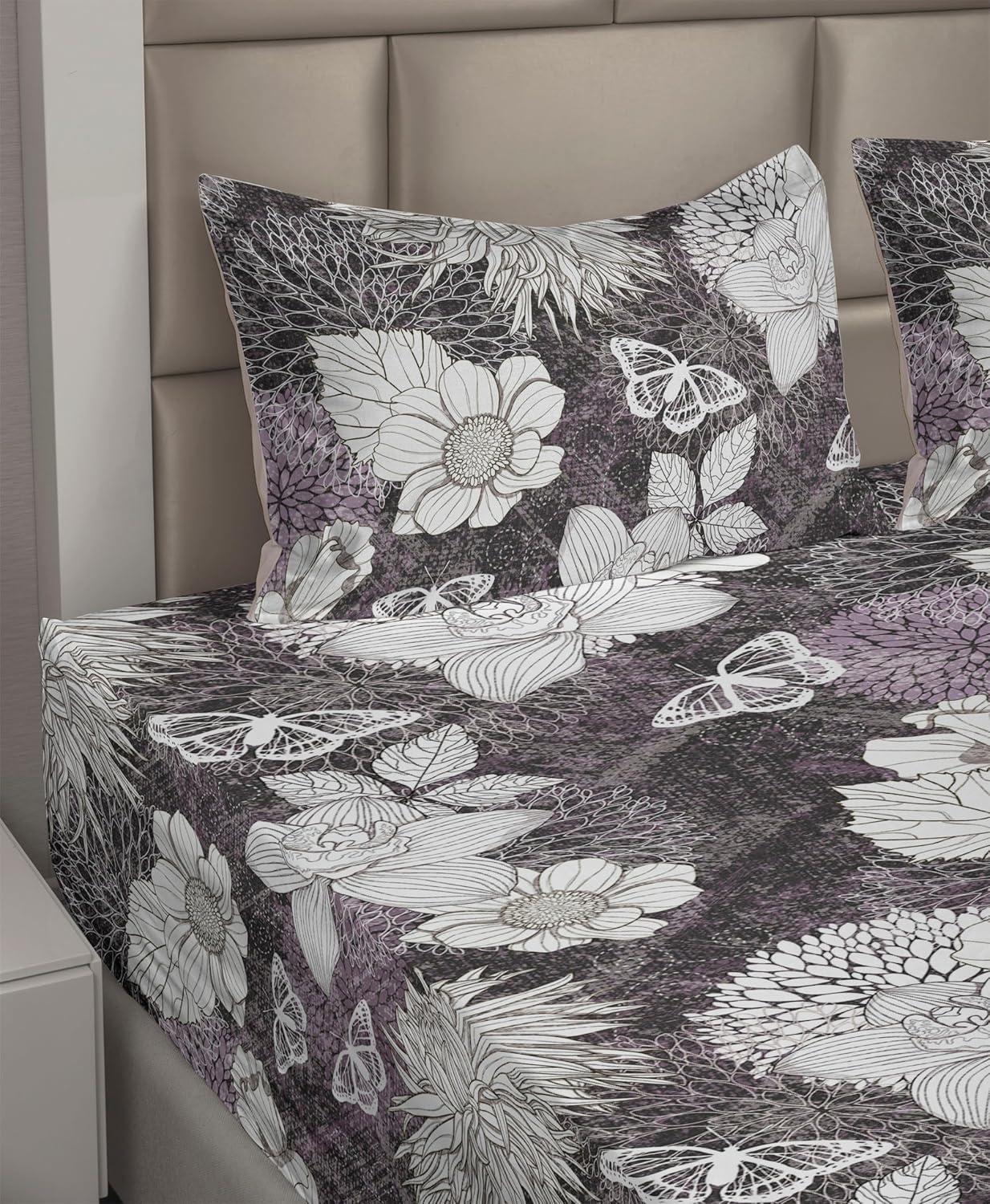 imageAmbesonne Tropical Sheet Set Neutral Colors Boho Silhouettes of Exotic Jungle Leaves Gothic Vibes Fitted and Flat Sheet with Pillowcases Bedding Accent 4 Piece Set Queen Charcoal Grey Pale GreyOff White Lilac Taupe