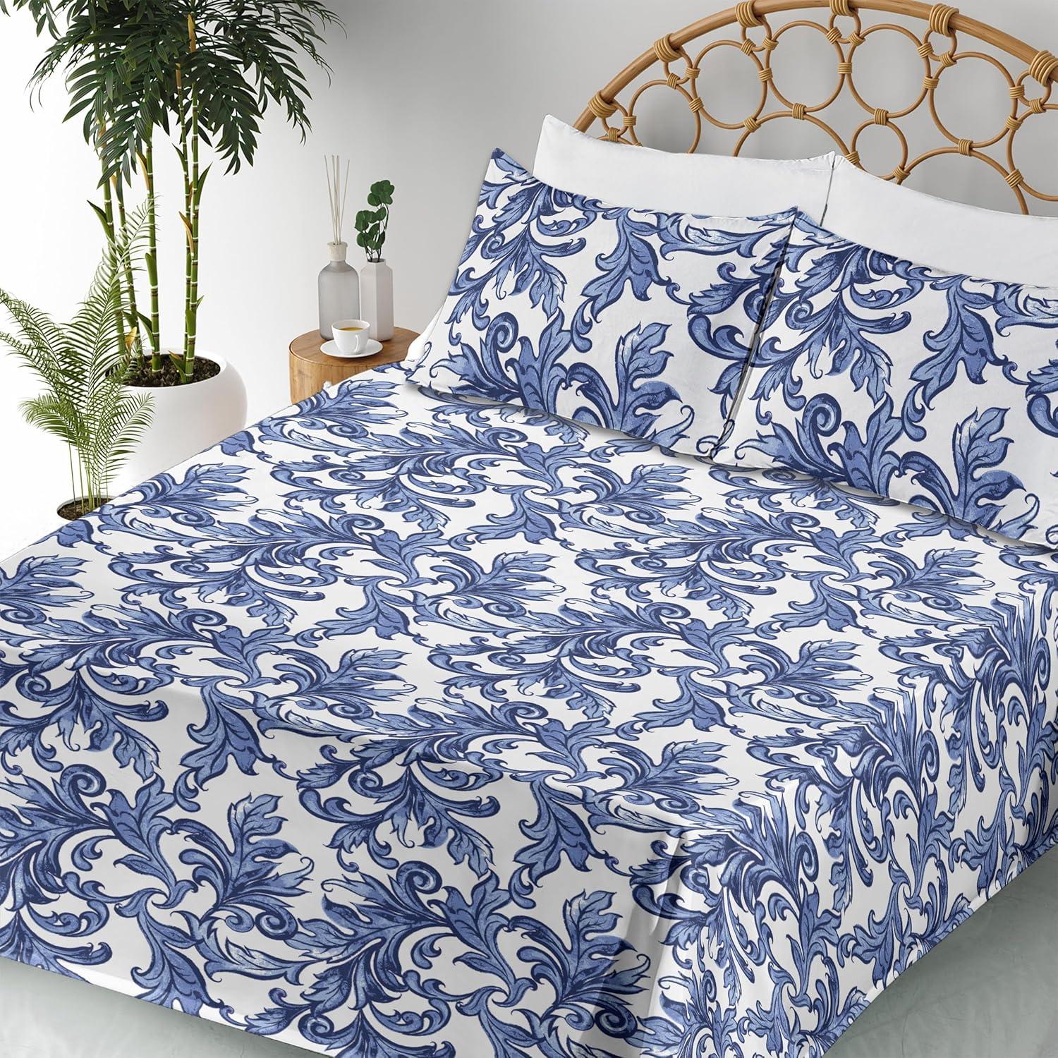imageAmbesonne Tropical Sheet Set Neutral Colors Boho Silhouettes of Exotic Jungle Leaves Gothic Vibes Fitted and Flat Sheet with Pillowcases Bedding Accent 4 Piece Set Queen Charcoal Grey Pale GreyBlue White Dark Ceil