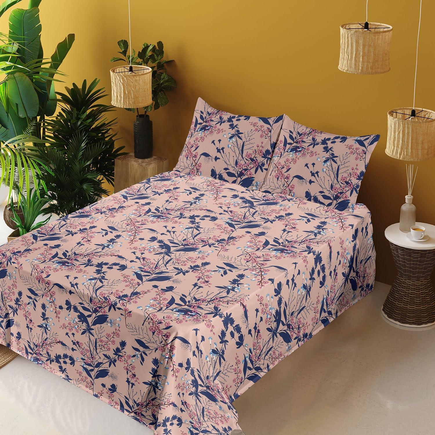 imageAmbesonne Tropical Sheet Set Neutral Colors Boho Silhouettes of Exotic Jungle Leaves Gothic Vibes Fitted and Flat Sheet with Pillowcases Bedding Accent 4 Piece Set Queen Charcoal Grey Pale GreyDark Indigo Coral Pink