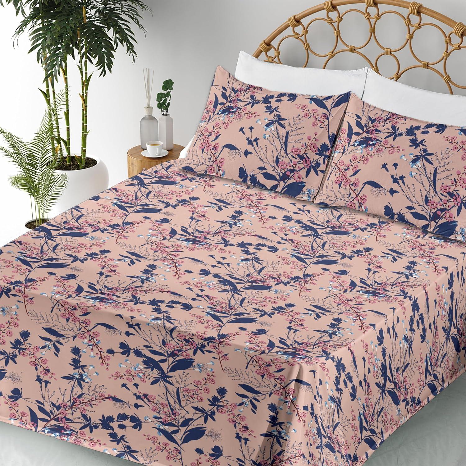 imageAmbesonne Tropical Sheet Set Neutral Colors Boho Silhouettes of Exotic Jungle Leaves Gothic Vibes Fitted and Flat Sheet with Pillowcases Bedding Accent 4 Piece Set Queen Charcoal Grey Pale GreyDark Indigo Coral Pink