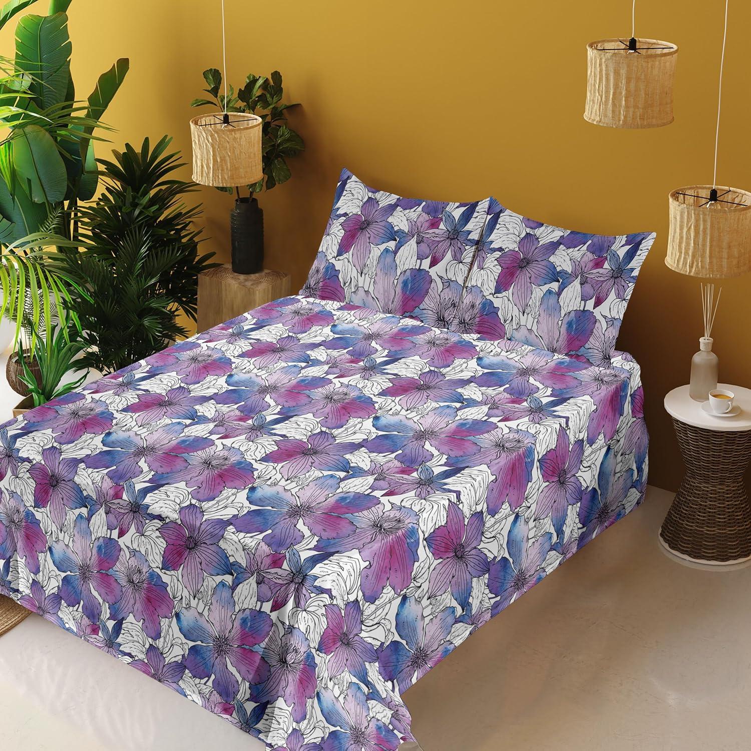 imageAmbesonne Tropical Sheet Set Neutral Colors Boho Silhouettes of Exotic Jungle Leaves Gothic Vibes Fitted and Flat Sheet with Pillowcases Bedding Accent 4 Piece Set Queen Charcoal Grey Pale GreyBlue Magenta Violet
