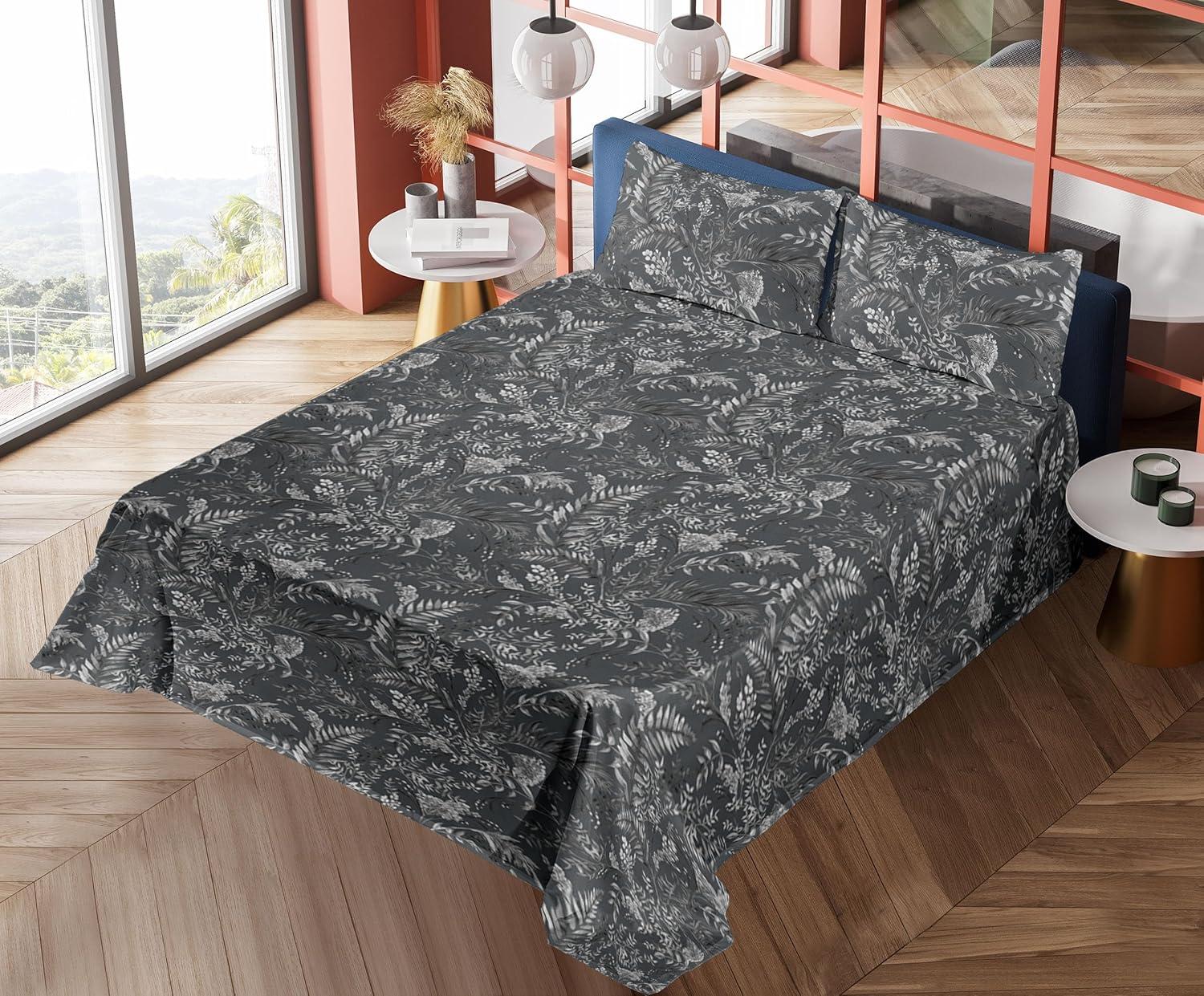 imageAmbesonne Tropical Sheet Set Neutral Colors Boho Silhouettes of Exotic Jungle Leaves Gothic Vibes Fitted and Flat Sheet with Pillowcases Bedding Accent 4 Piece Set Queen Charcoal Grey Pale GreyCharcoal Grey