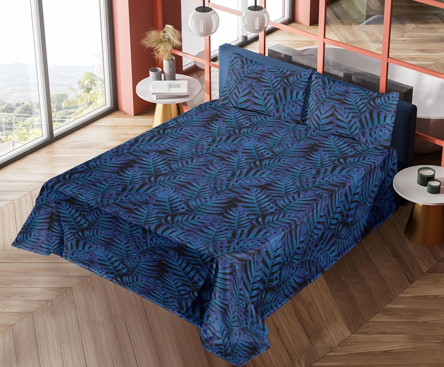 imageAmbesonne Tropical Sheet Set Neutral Colors Boho Silhouettes of Exotic Jungle Leaves Gothic Vibes Fitted and Flat Sheet with Pillowcases Bedding Accent 4 Piece Set Queen Charcoal Grey Pale GreyDark Blue Sea Blue