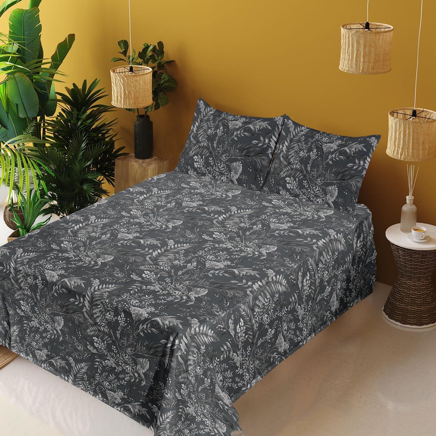 imageAmbesonne Tropical Sheet Set Neutral Colors Boho Silhouettes of Exotic Jungle Leaves Gothic Vibes Fitted and Flat Sheet with Pillowcases Bedding Accent 4 Piece Set Queen Charcoal Grey Pale GreyCharcoal Grey