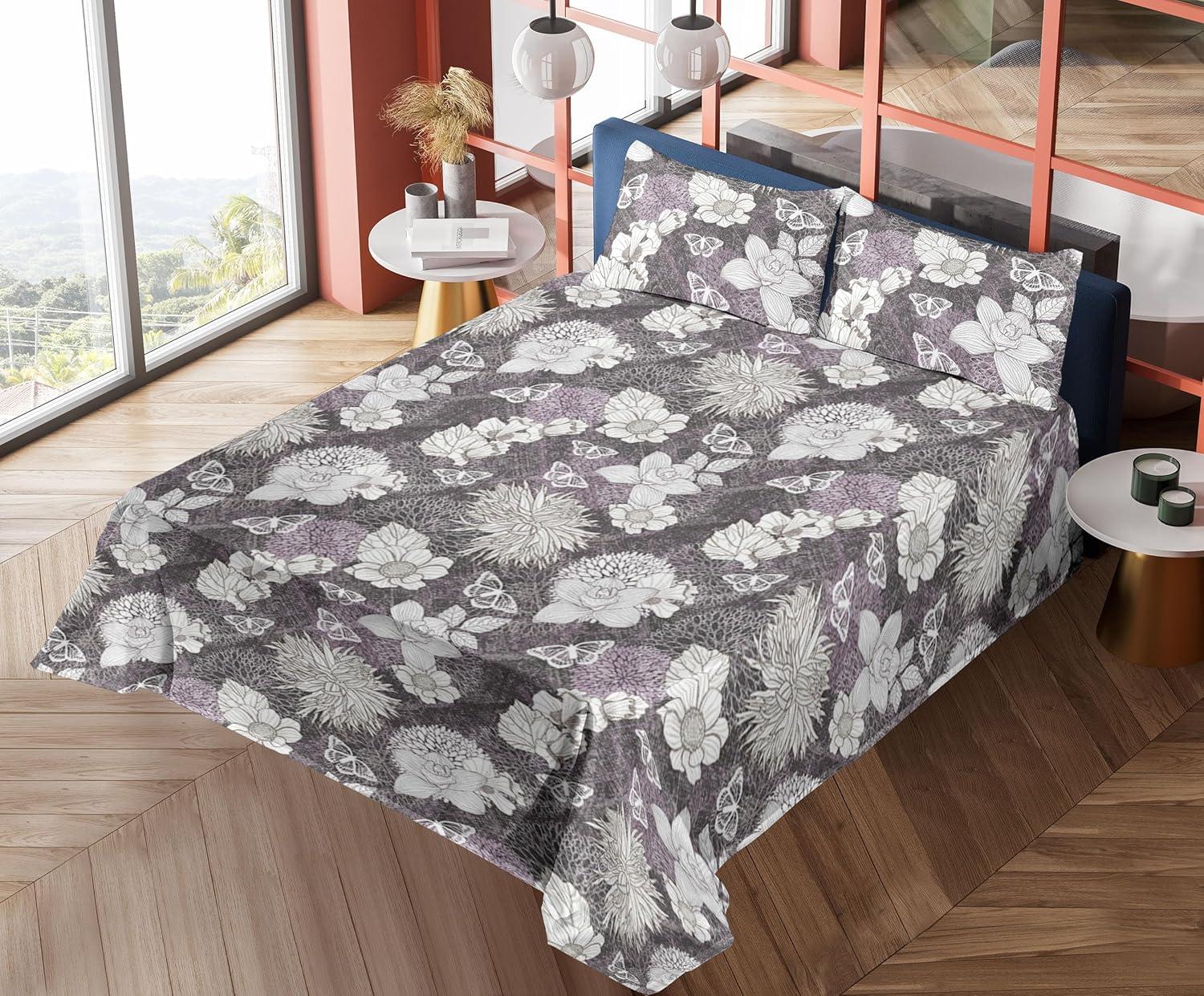 imageAmbesonne Tropical Sheet Set Neutral Colors Boho Silhouettes of Exotic Jungle Leaves Gothic Vibes Fitted and Flat Sheet with Pillowcases Bedding Accent 4 Piece Set Queen Charcoal Grey Pale GreyOff White Lilac Taupe