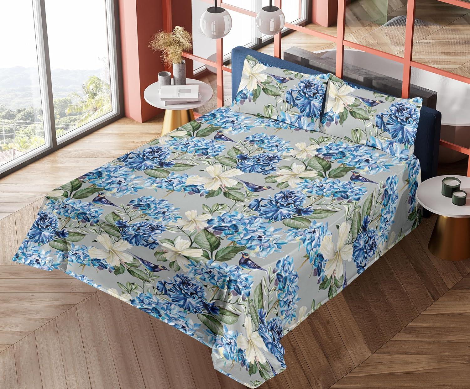 imageAmbesonne Tropical Sheet Set Neutral Colors Boho Silhouettes of Exotic Jungle Leaves Gothic Vibes Fitted and Flat Sheet with Pillowcases Bedding Accent 4 Piece Set Queen Charcoal Grey Pale GreyCobalt Blue Peacock Green