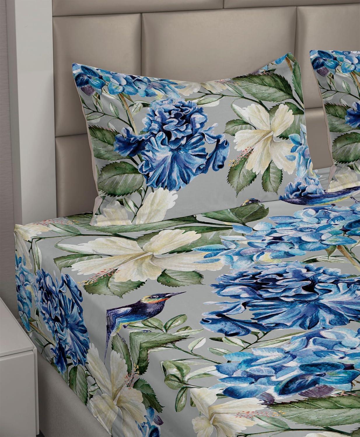 imageAmbesonne Tropical Sheet Set Neutral Colors Boho Silhouettes of Exotic Jungle Leaves Gothic Vibes Fitted and Flat Sheet with Pillowcases Bedding Accent 4 Piece Set Queen Charcoal Grey Pale GreyCobalt Blue Peacock Green