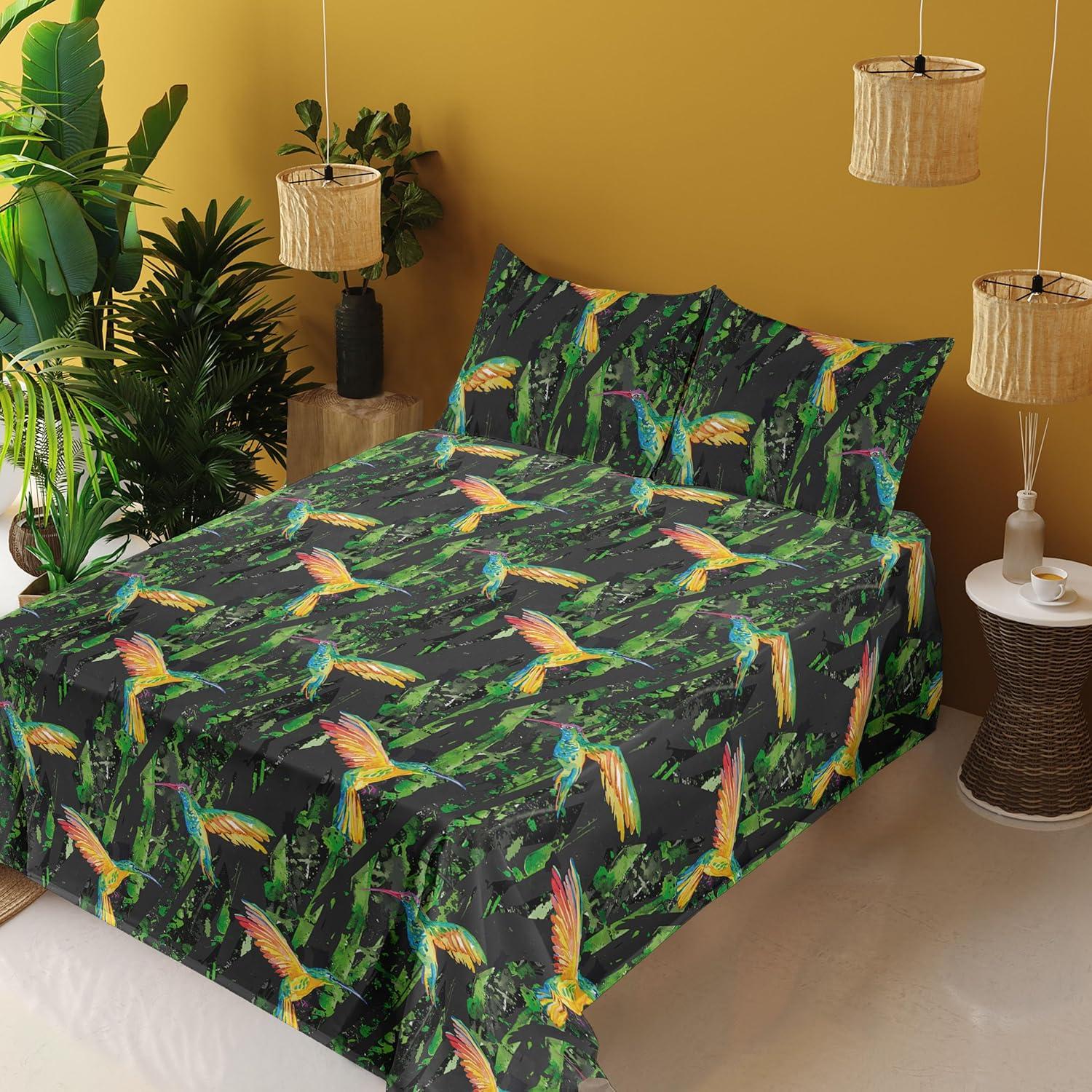 imageAmbesonne Tropical Sheet Set Neutral Colors Boho Silhouettes of Exotic Jungle Leaves Gothic Vibes Fitted and Flat Sheet with Pillowcases Bedding Accent 4 Piece Set Queen Charcoal Grey Pale GreyFern Green