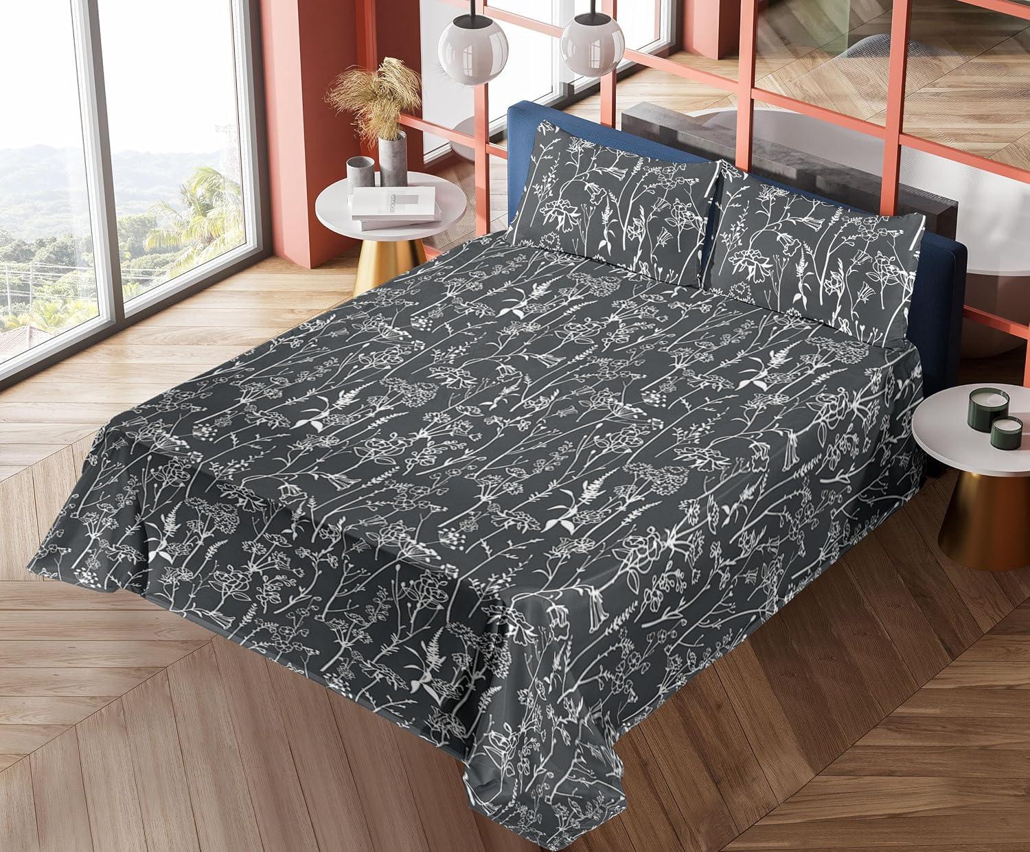 imageAmbesonne Tropical Sheet Set Neutral Colors Boho Silhouettes of Exotic Jungle Leaves Gothic Vibes Fitted and Flat Sheet with Pillowcases Bedding Accent 4 Piece Set Queen Charcoal Grey Pale GreyCharcoal White