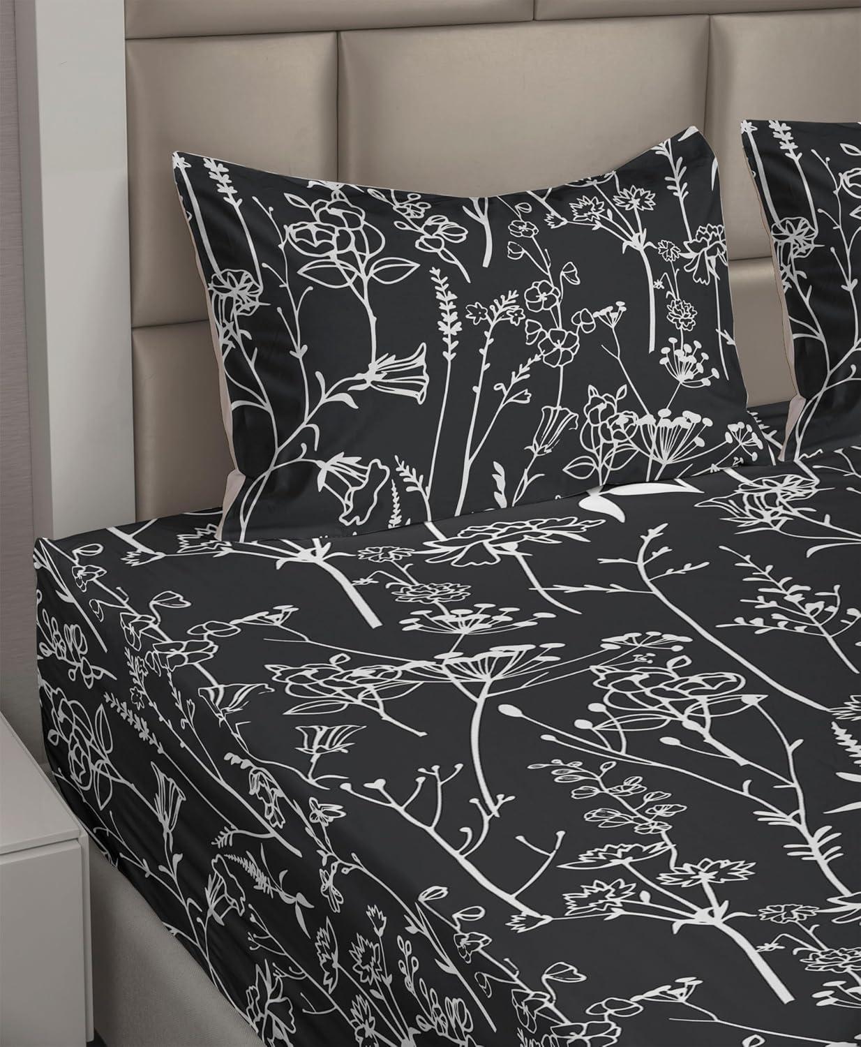 imageAmbesonne Tropical Sheet Set Neutral Colors Boho Silhouettes of Exotic Jungle Leaves Gothic Vibes Fitted and Flat Sheet with Pillowcases Bedding Accent 4 Piece Set Queen Charcoal Grey Pale GreyCharcoal White