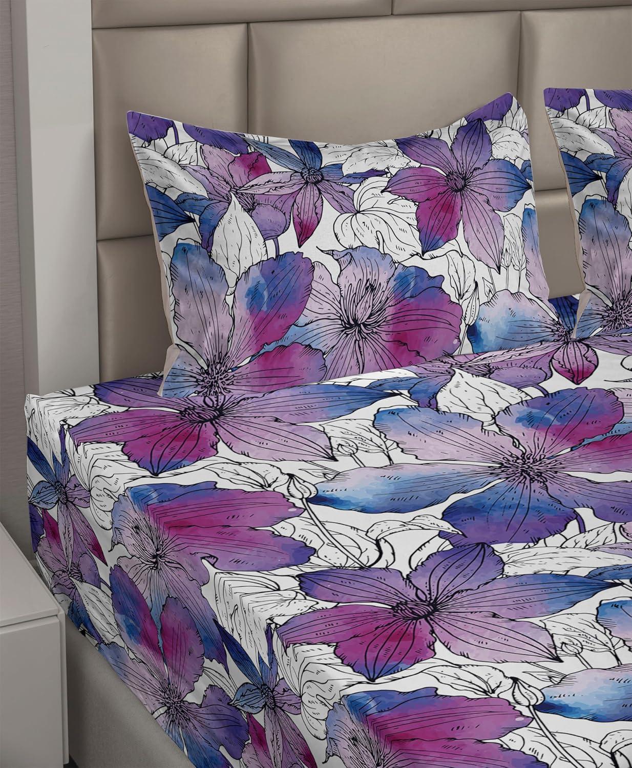 imageAmbesonne Tropical Sheet Set Neutral Colors Boho Silhouettes of Exotic Jungle Leaves Gothic Vibes Fitted and Flat Sheet with Pillowcases Bedding Accent 4 Piece Set Queen Charcoal Grey Pale GreyBlue Magenta Violet