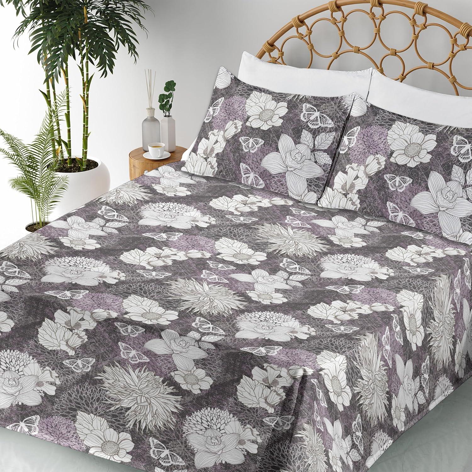 imageAmbesonne Tropical Sheet Set Neutral Colors Boho Silhouettes of Exotic Jungle Leaves Gothic Vibes Fitted and Flat Sheet with Pillowcases Bedding Accent 4 Piece Set Queen Charcoal Grey Pale GreyOff White Lilac Taupe