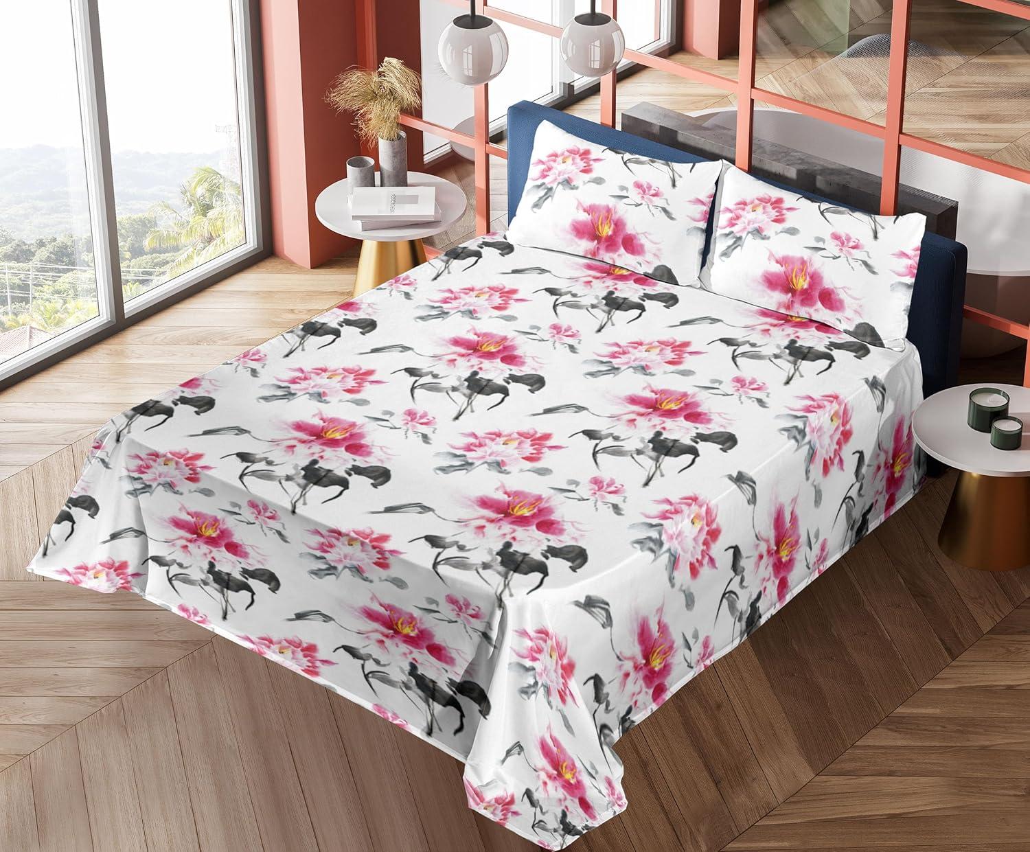 imageAmbesonne Tropical Sheet Set Neutral Colors Boho Silhouettes of Exotic Jungle Leaves Gothic Vibes Fitted and Flat Sheet with Pillowcases Bedding Accent 4 Piece Set Queen Charcoal Grey Pale GreyMagenta and Purpleblue
